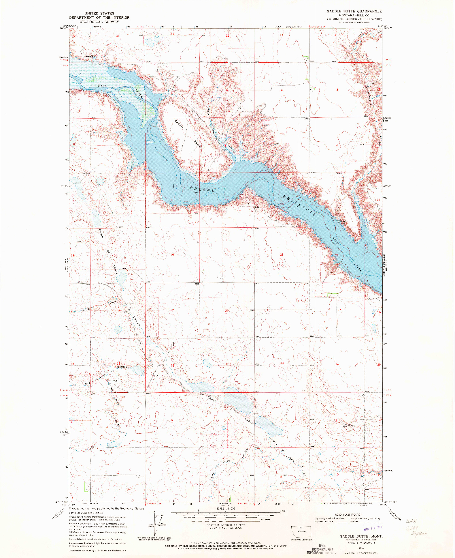 USGS 1:24000-SCALE QUADRANGLE FOR SADDLE BUTTE, MT 1969