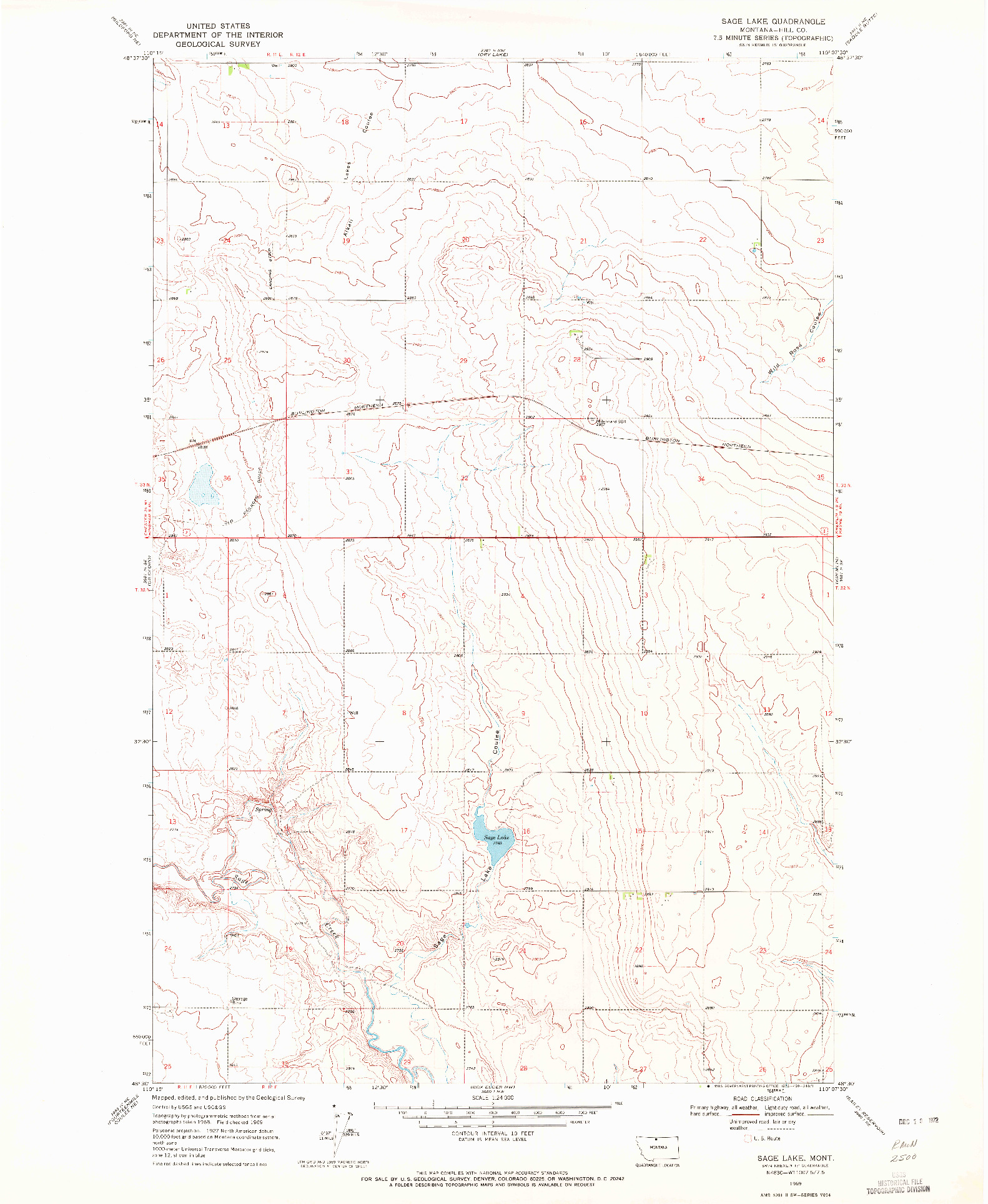 USGS 1:24000-SCALE QUADRANGLE FOR SAGE LAKE, MT 1969