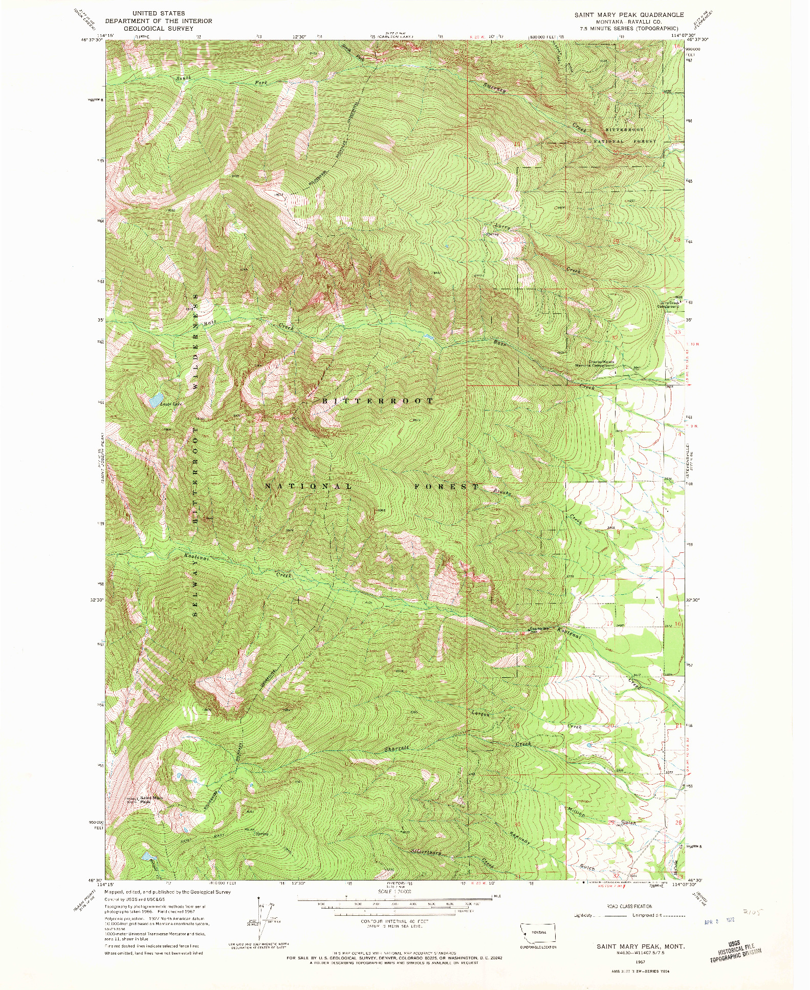 USGS 1:24000-SCALE QUADRANGLE FOR SAINT MARY PEAK, MT 1967