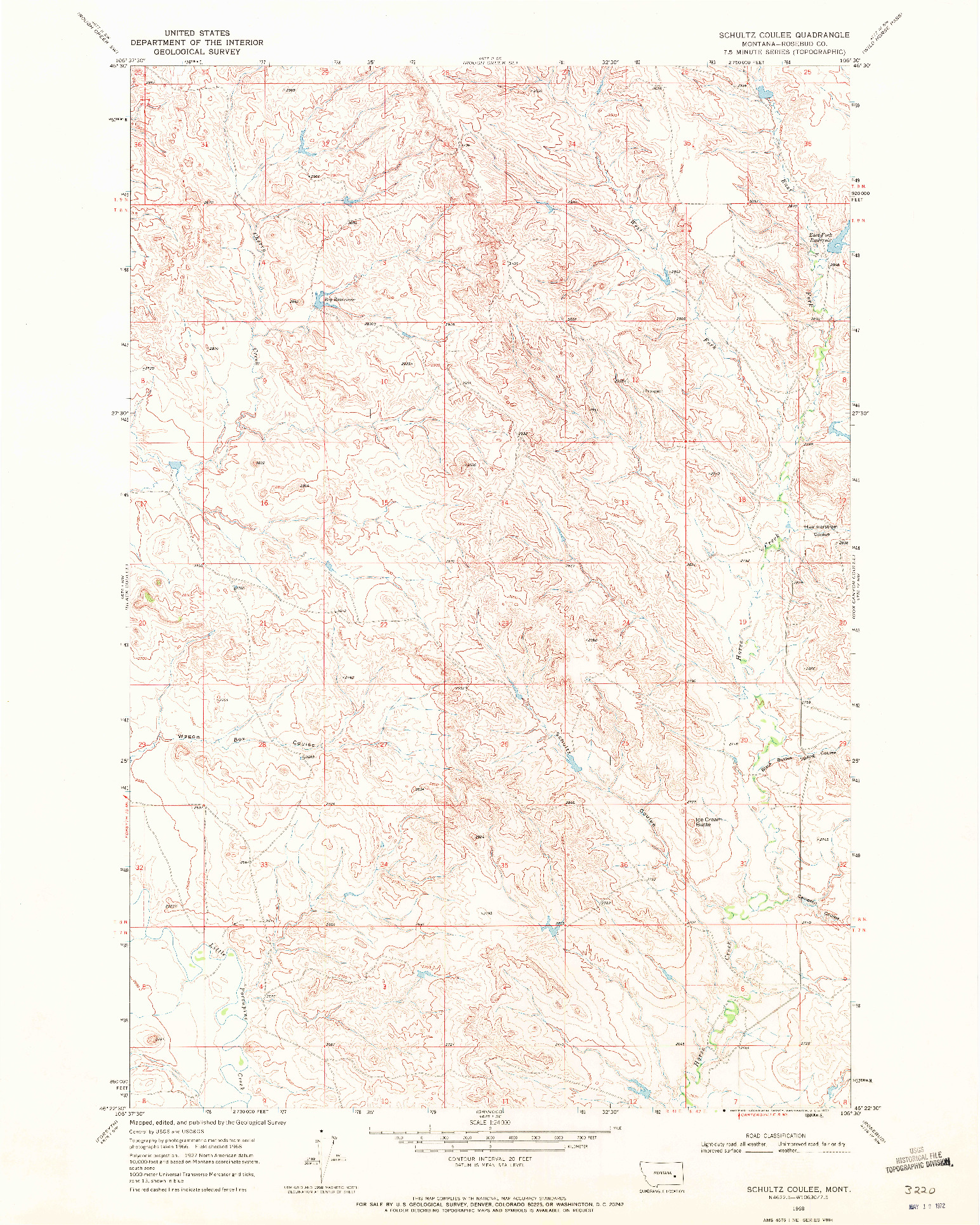 USGS 1:24000-SCALE QUADRANGLE FOR SCHULTZ COULEE, MT 1968