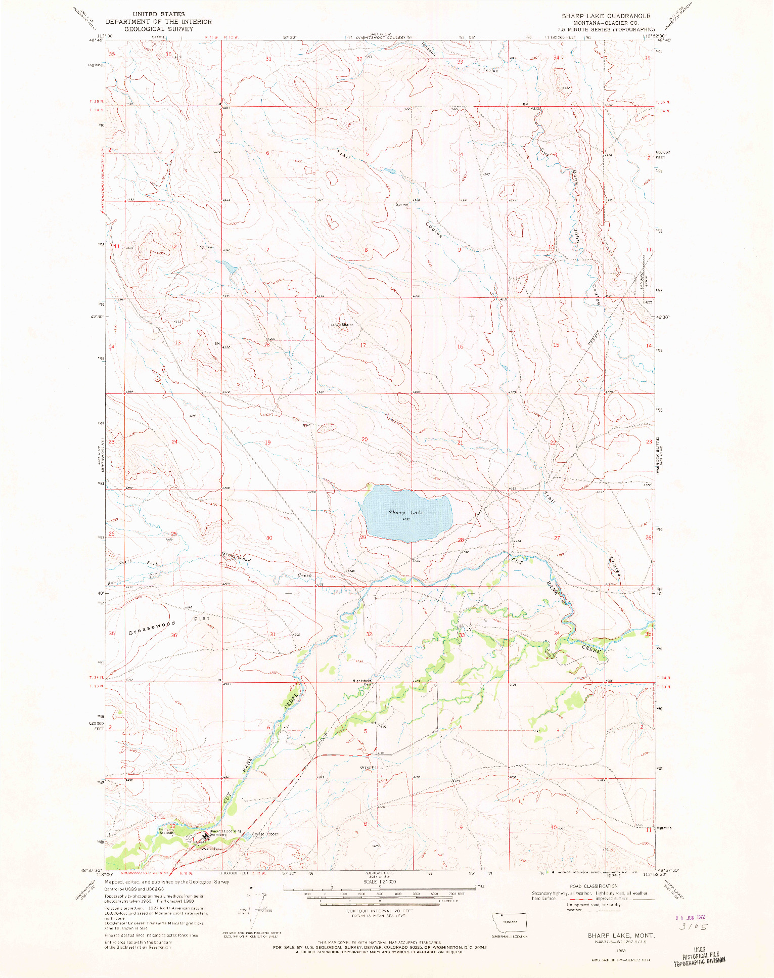 USGS 1:24000-SCALE QUADRANGLE FOR SHARP LAKE, MT 1968