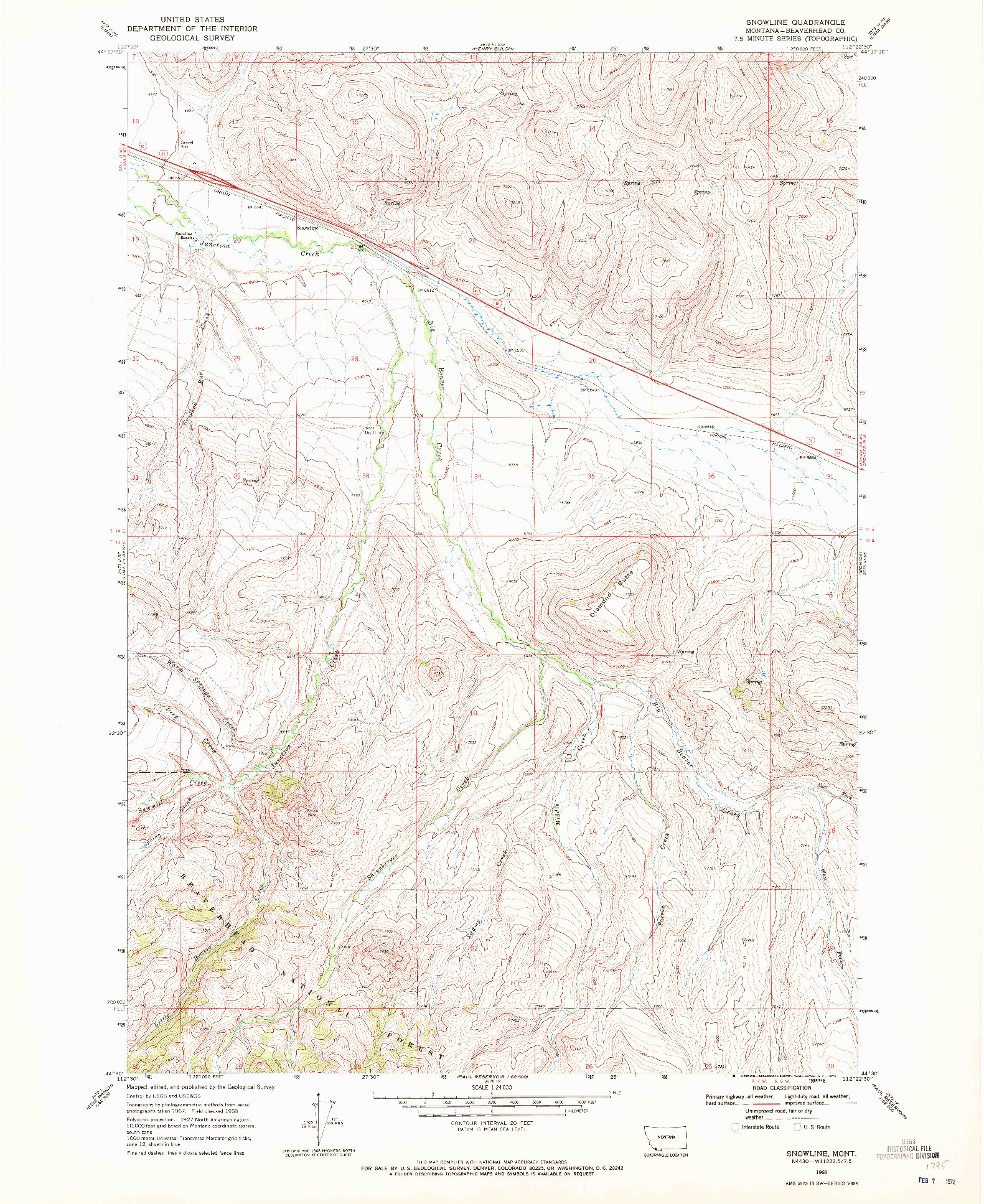 USGS 1:24000-SCALE QUADRANGLE FOR SNOWLINE, MT 1968