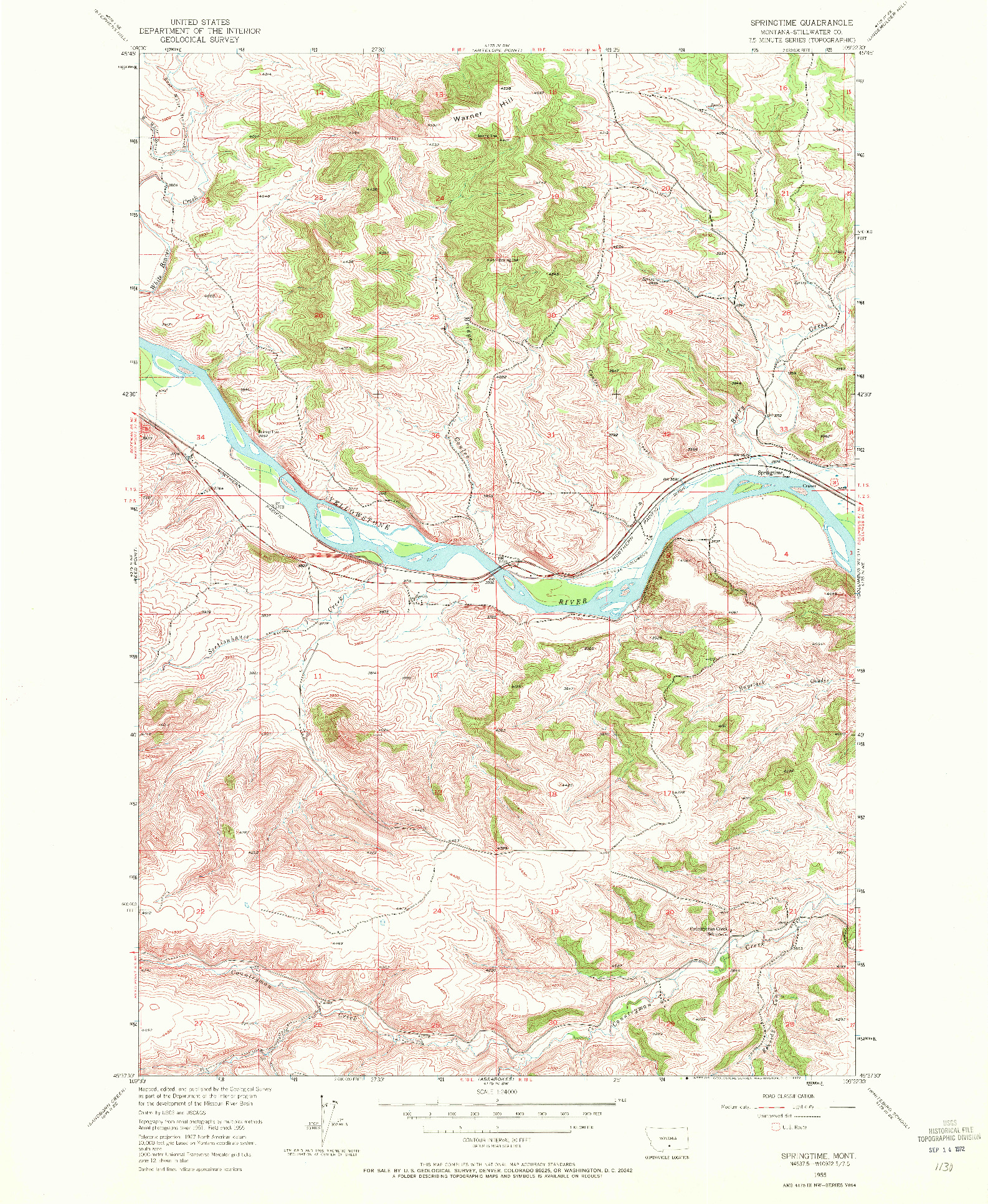 USGS 1:24000-SCALE QUADRANGLE FOR SPRINGTIME, MT 1955