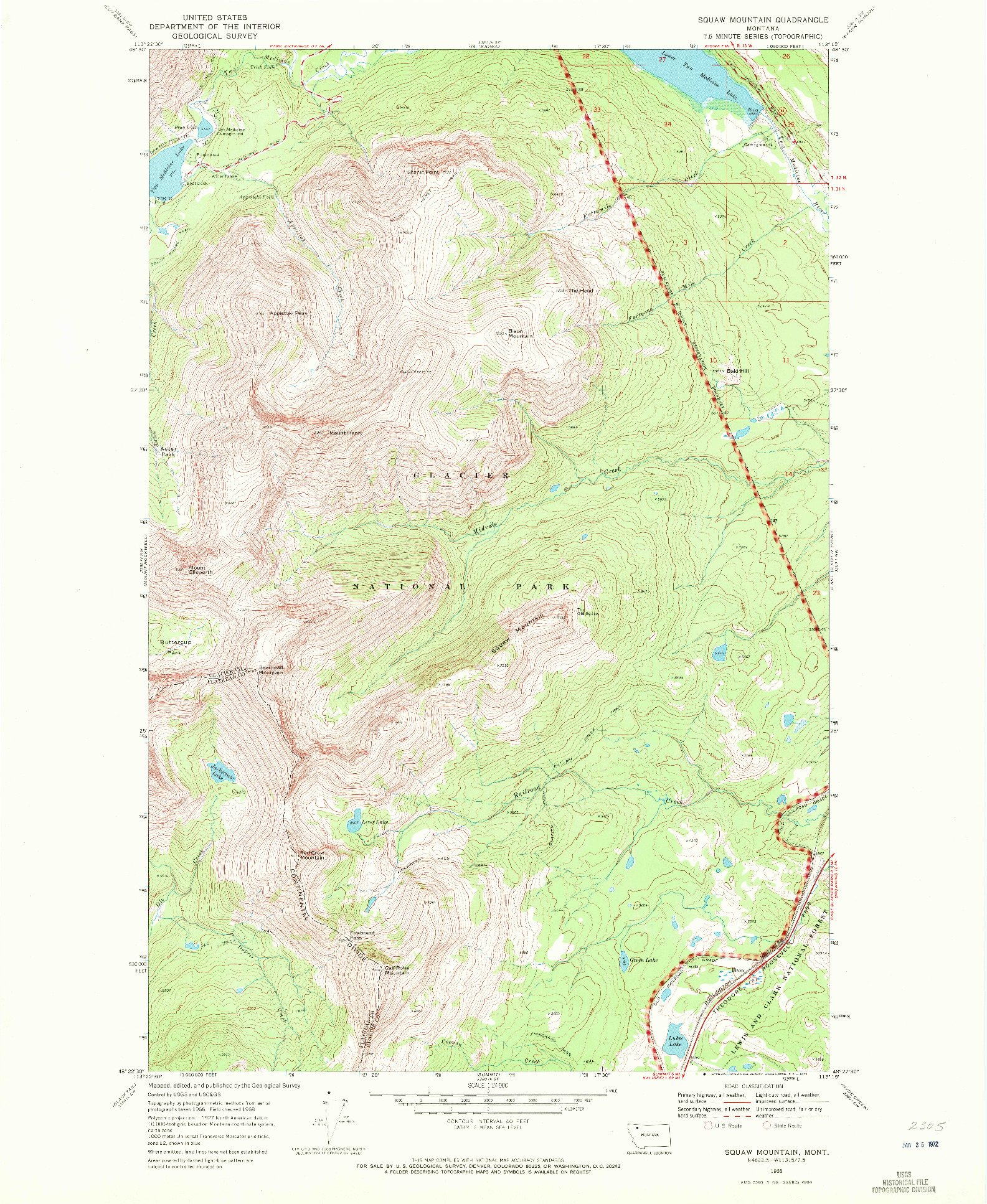 USGS 1:24000-SCALE QUADRANGLE FOR SQUAW MOUNTAIN, MT 1968