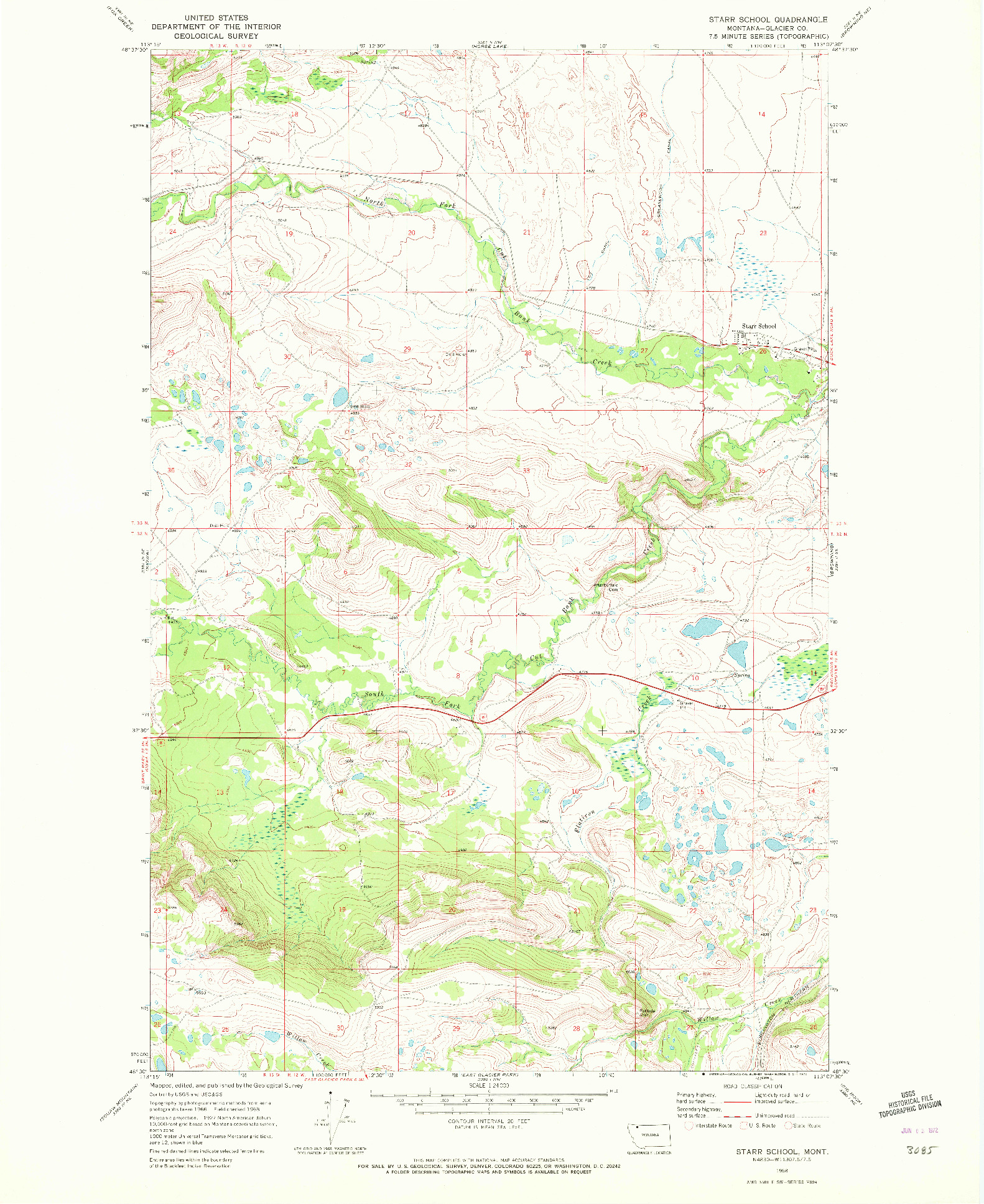 USGS 1:24000-SCALE QUADRANGLE FOR STARR SCHOOL, MT 1968