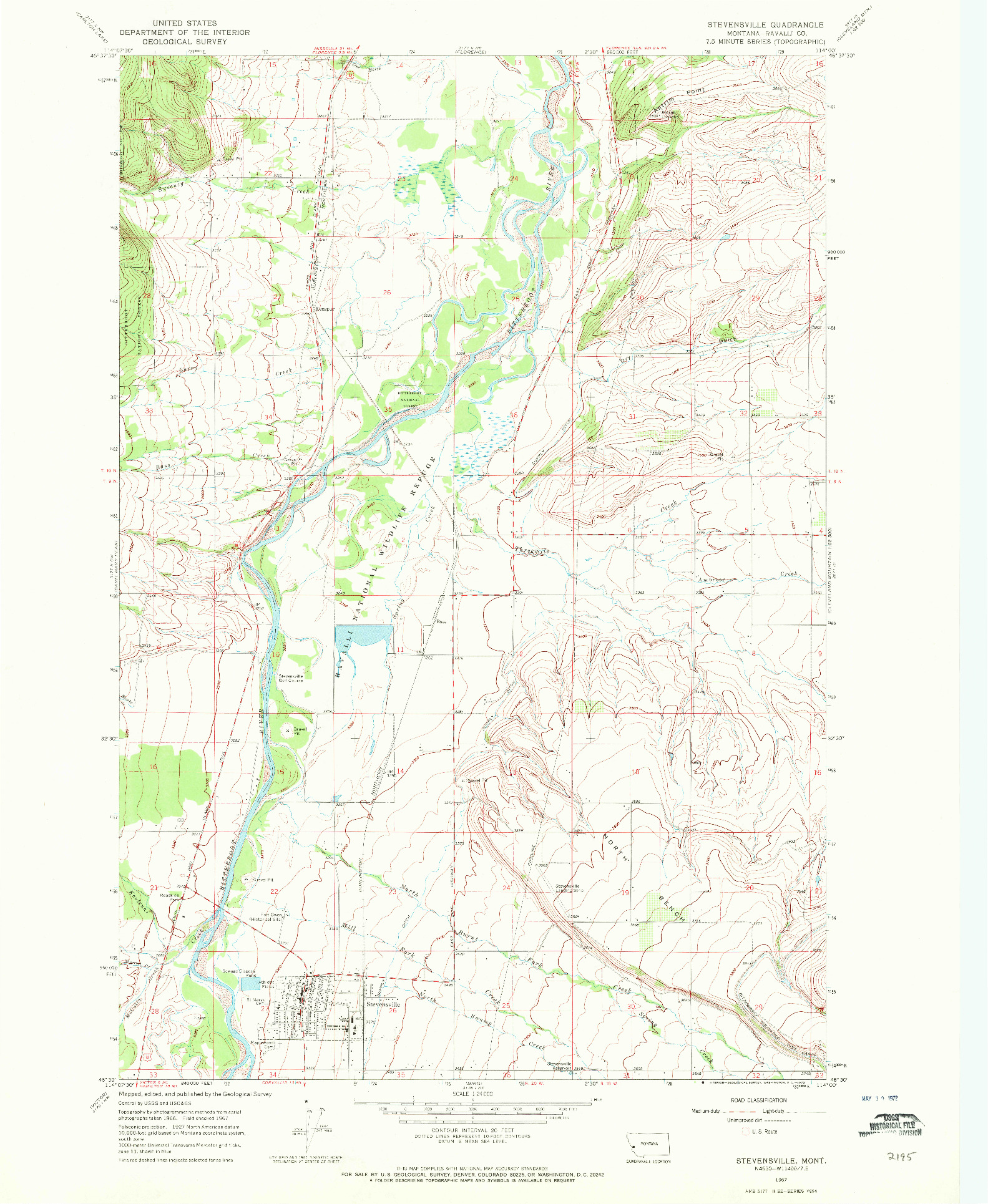 USGS 1:24000-SCALE QUADRANGLE FOR STEVENSVILLE, MT 1967