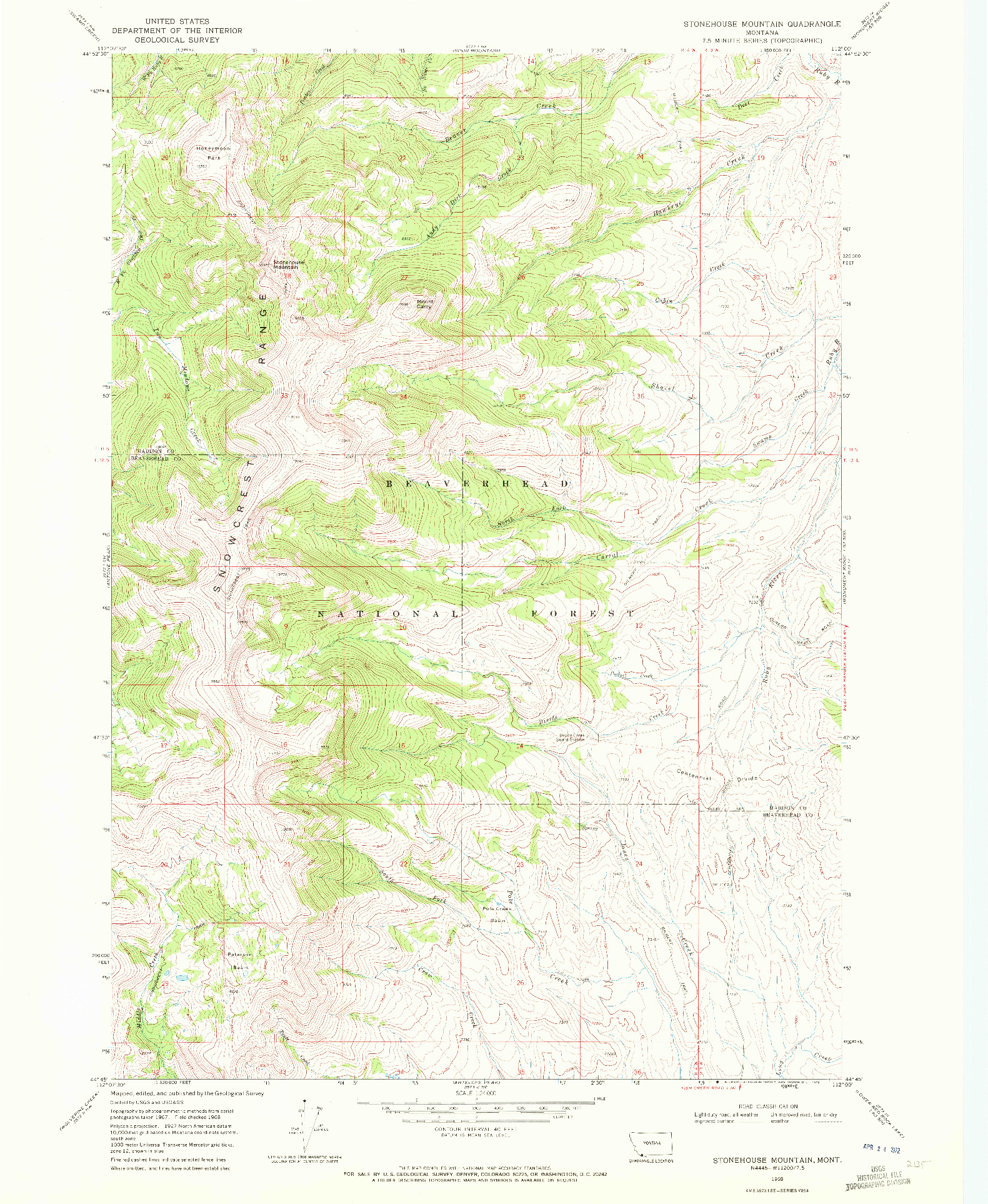 USGS 1:24000-SCALE QUADRANGLE FOR STONEHOUSE MOUNTAIN, MT 1968