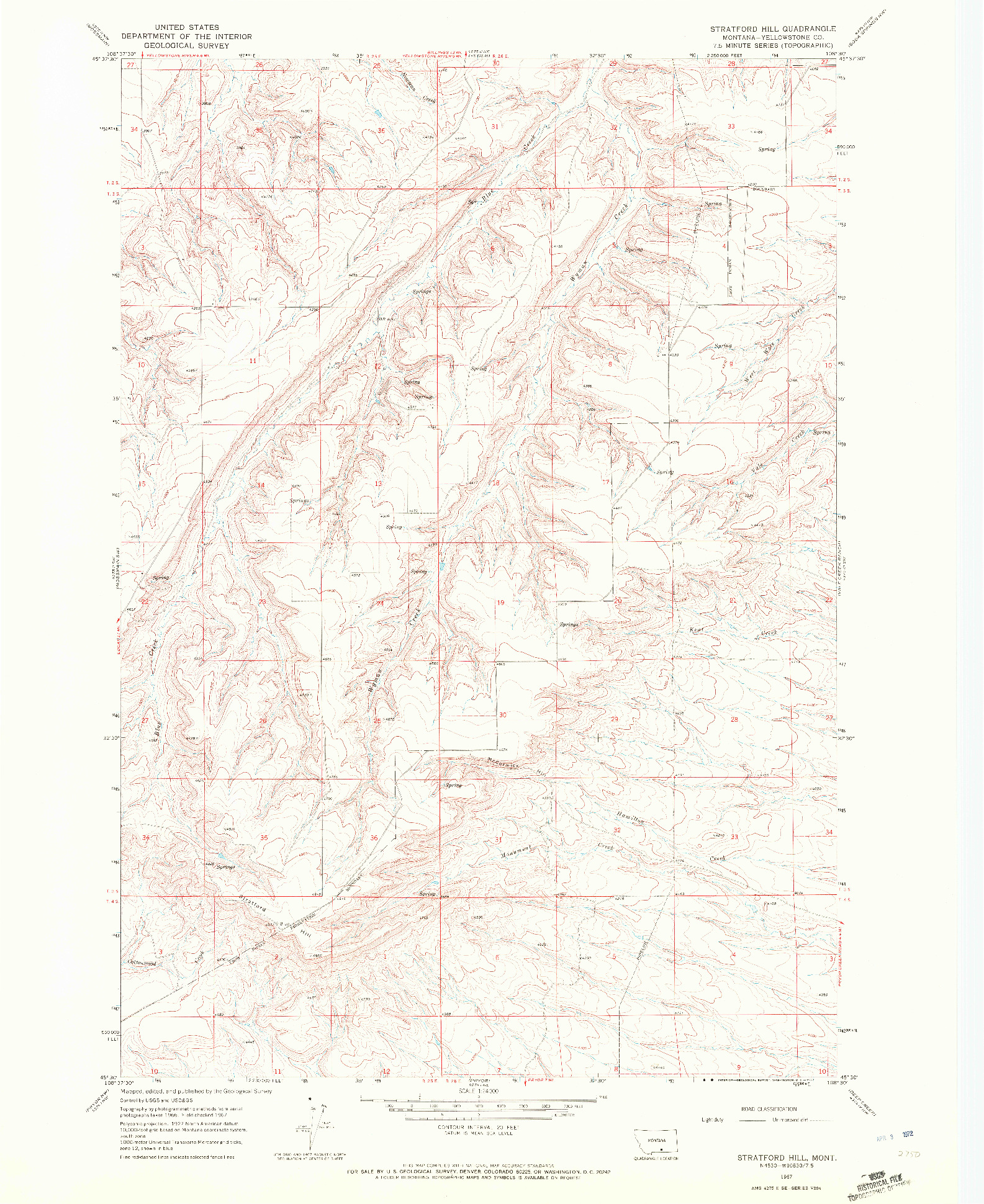 USGS 1:24000-SCALE QUADRANGLE FOR STRATFORD HILL, MT 1967