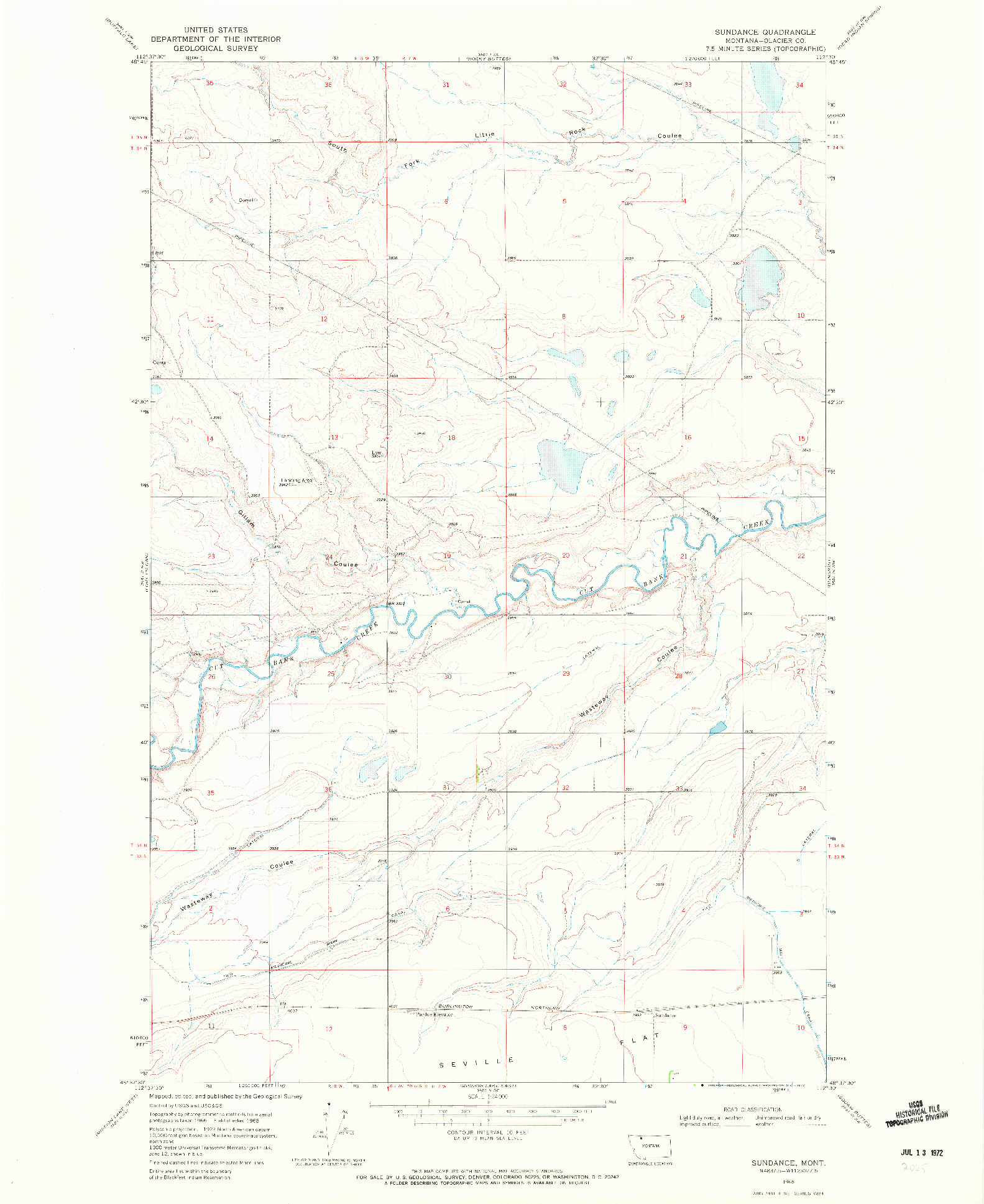 USGS 1:24000-SCALE QUADRANGLE FOR SUNDANCE, MT 1968