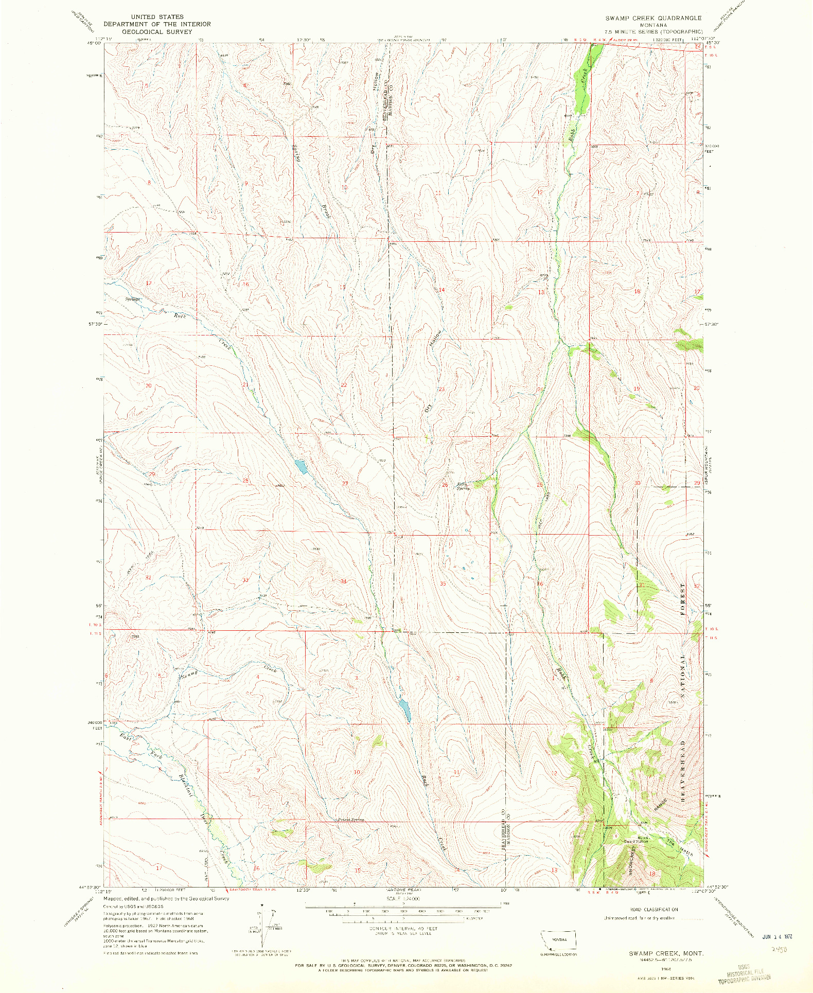 USGS 1:24000-SCALE QUADRANGLE FOR SWAMP CREEK, MT 1968