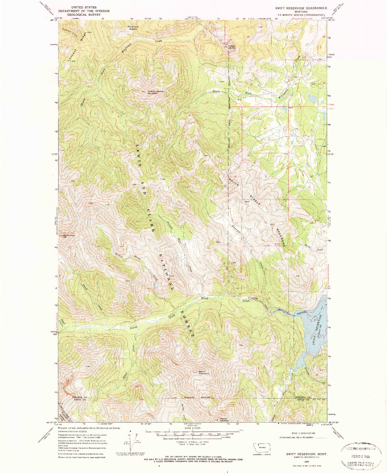 USGS 1:24000-SCALE QUADRANGLE FOR SWIFT RESERVOIR, MT 1968