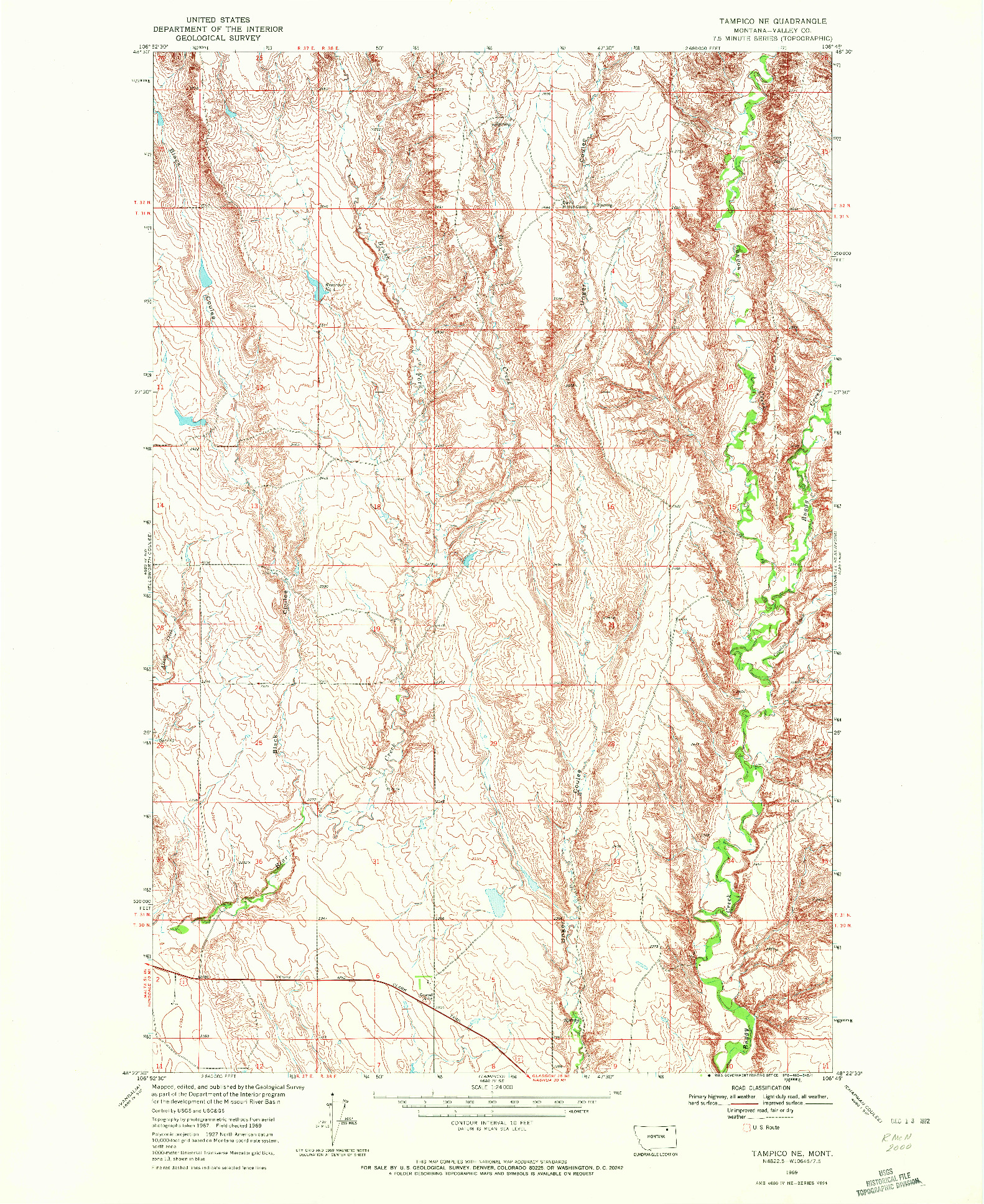 USGS 1:24000-SCALE QUADRANGLE FOR TAMPICO NE, MT 1969