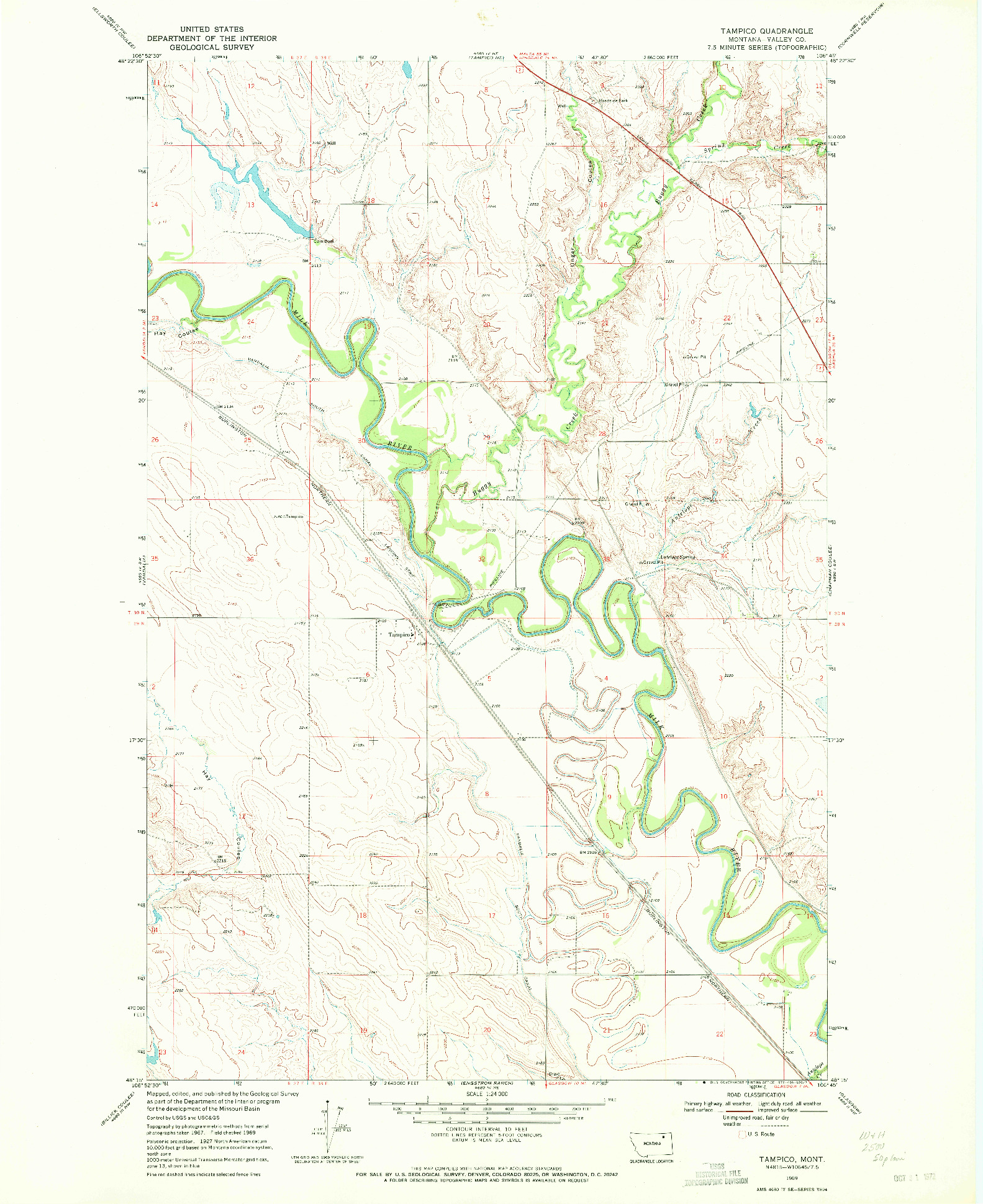 USGS 1:24000-SCALE QUADRANGLE FOR TAMPICO, MT 1969