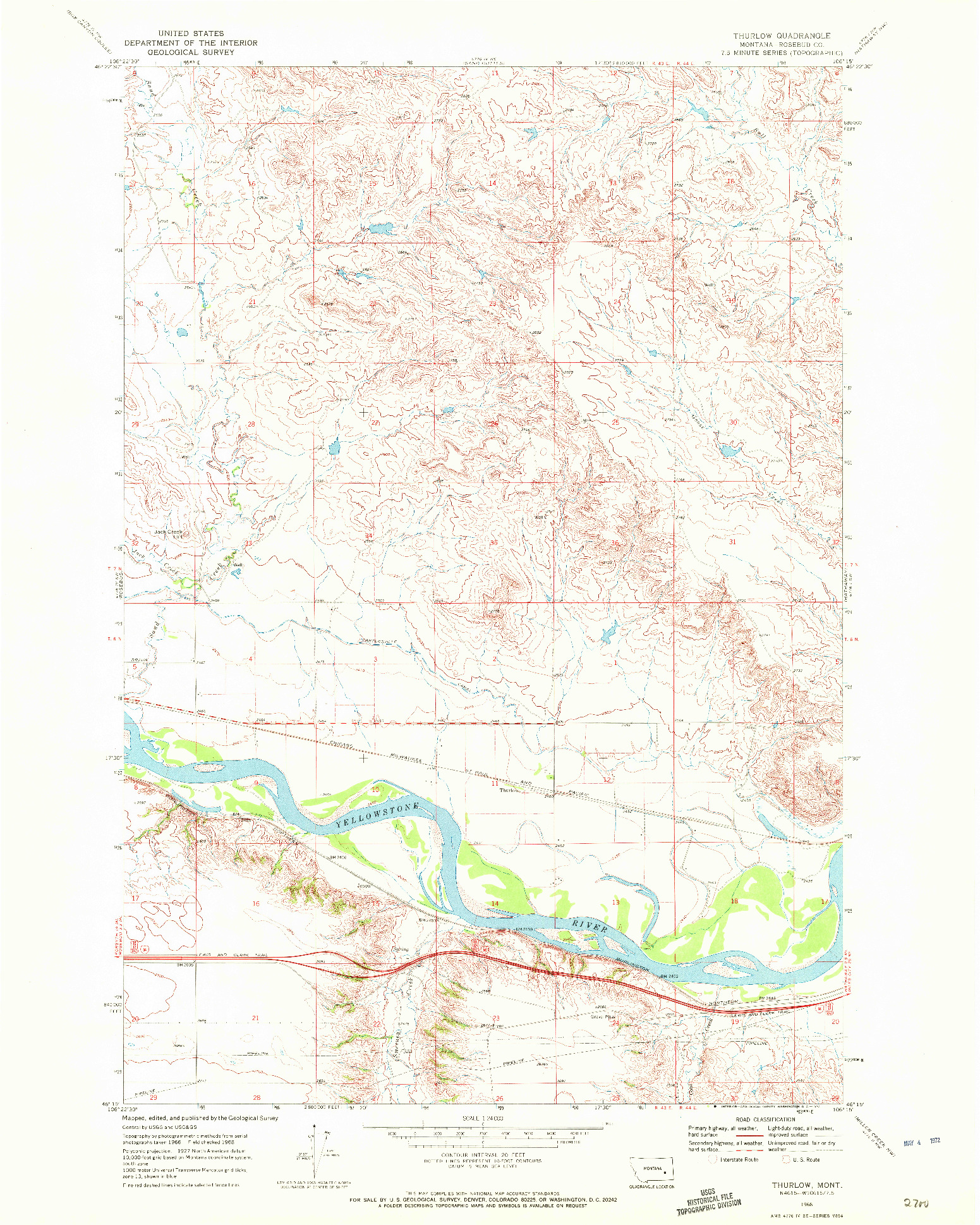 USGS 1:24000-SCALE QUADRANGLE FOR THURLOW, MT 1968