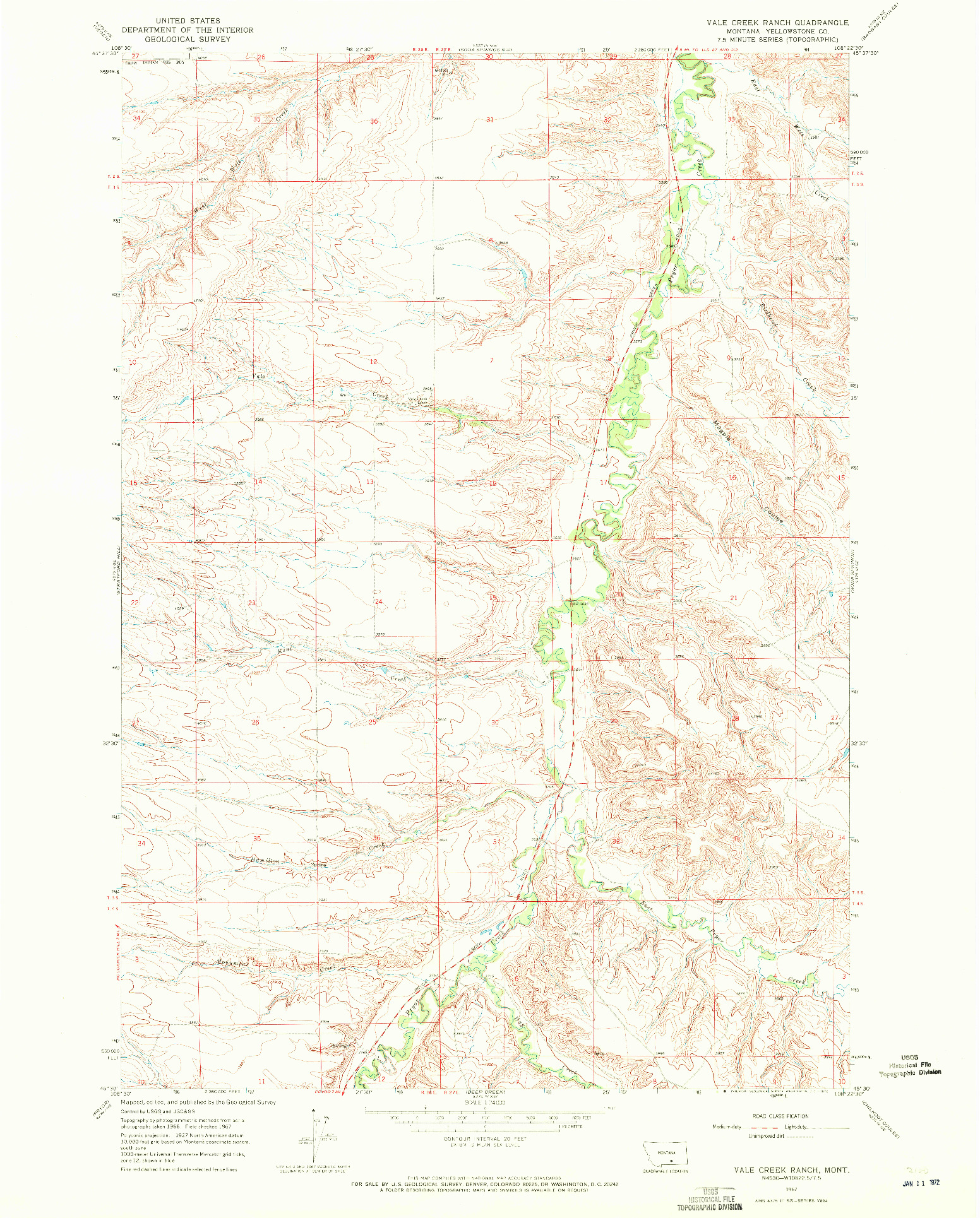 USGS 1:24000-SCALE QUADRANGLE FOR VALE CREEK RANCH, MT 1967