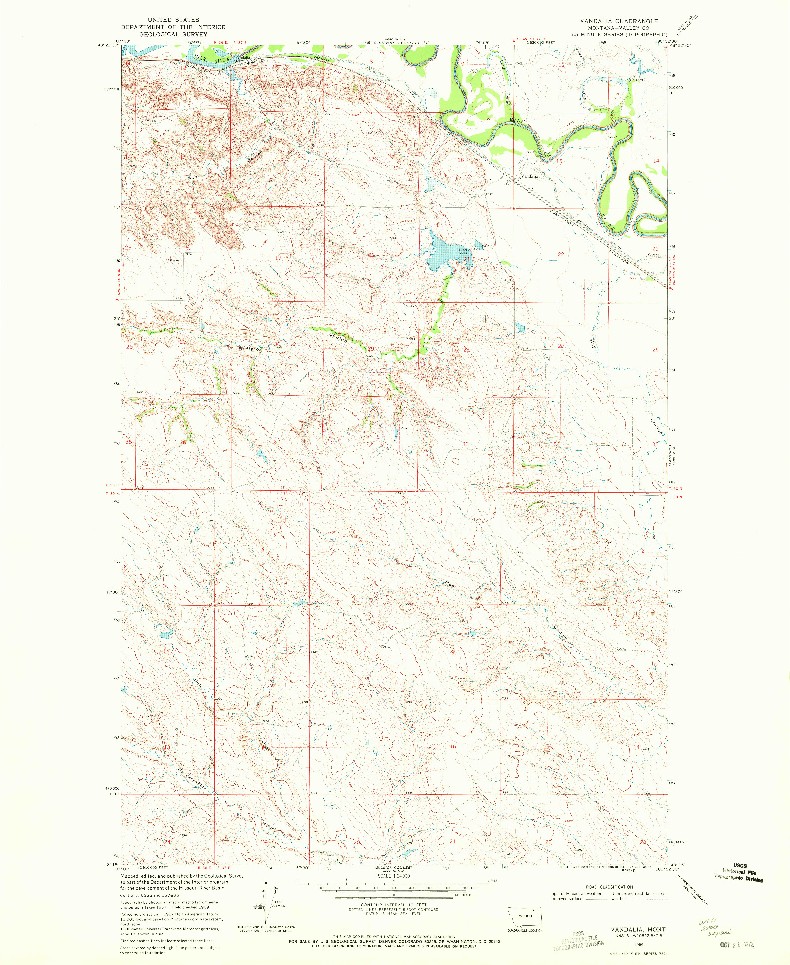 USGS 1:24000-SCALE QUADRANGLE FOR VANDALIA, MT 1969