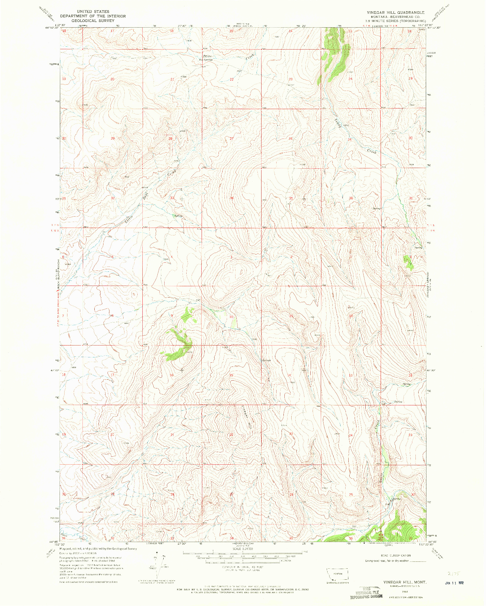 USGS 1:24000-SCALE QUADRANGLE FOR VINEGAR HILL, MT 1968