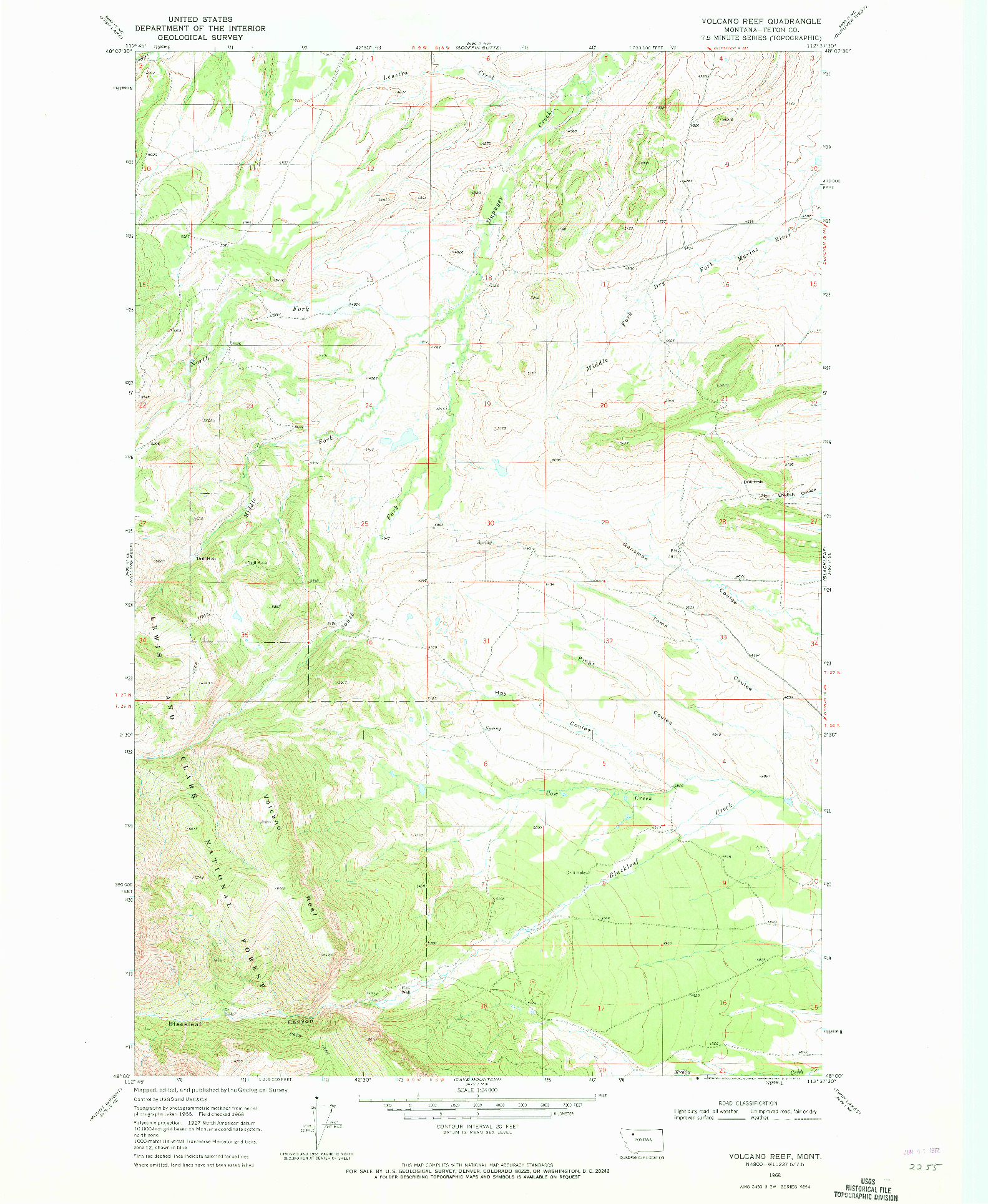USGS 1:24000-SCALE QUADRANGLE FOR VOLCANO REEF, MT 1968