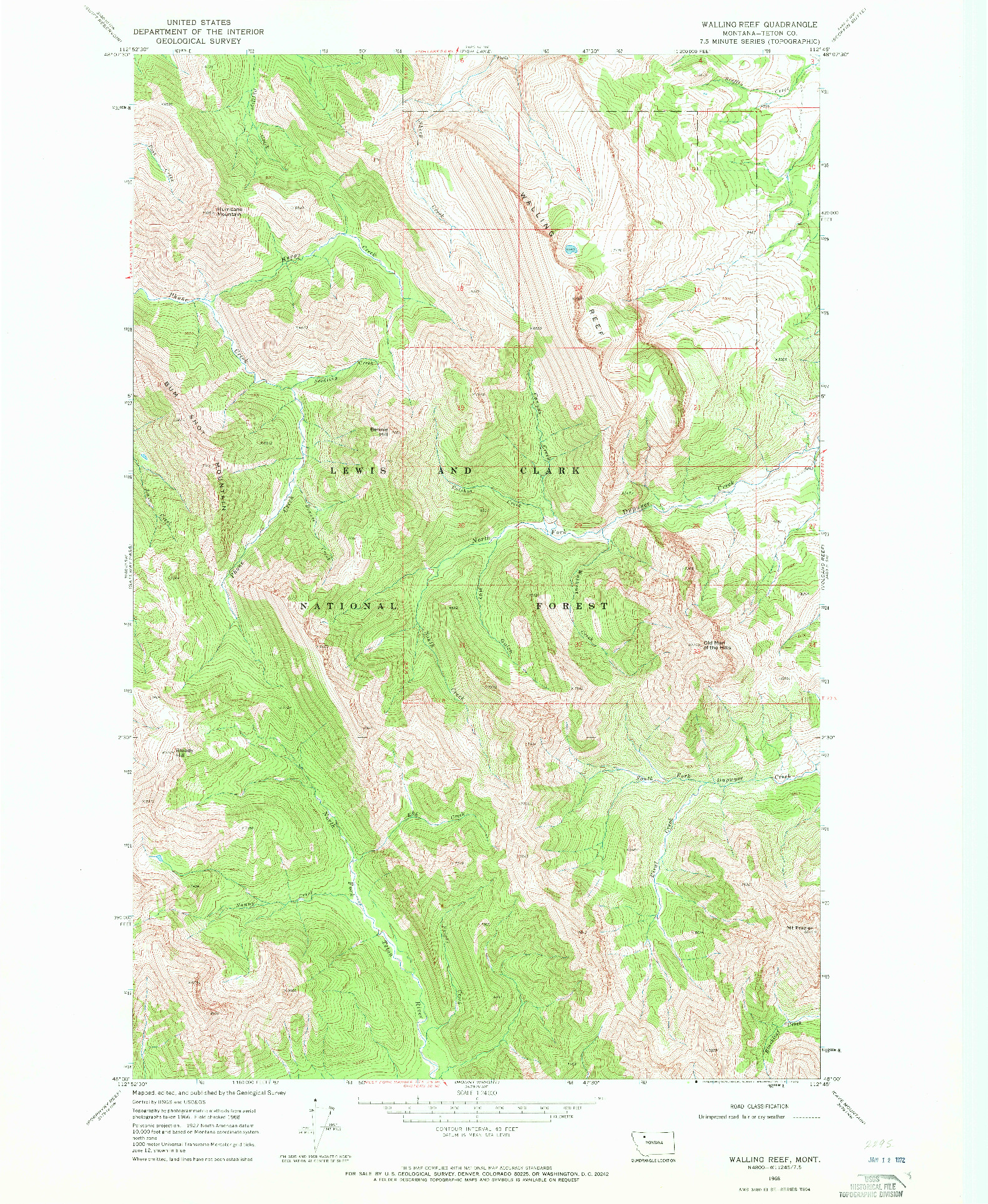 USGS 1:24000-SCALE QUADRANGLE FOR WALLING REEF, MT 1968