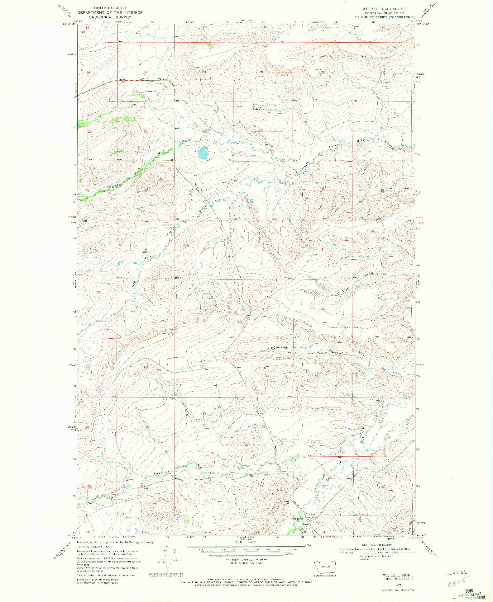 USGS 1:24000-SCALE QUADRANGLE FOR WETZEL, MT 1968