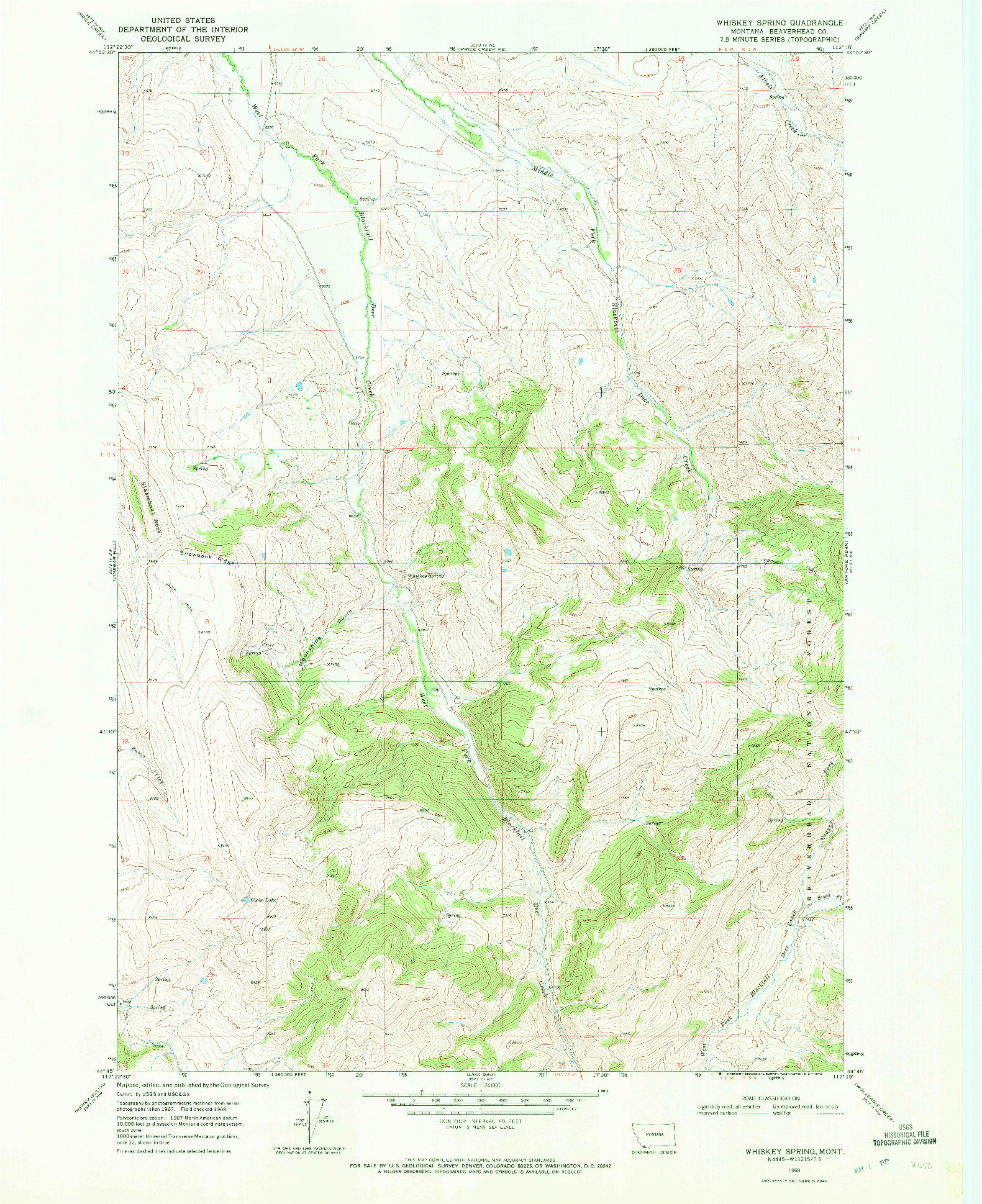 USGS 1:24000-SCALE QUADRANGLE FOR WHISKEY SPRING, MT 1968