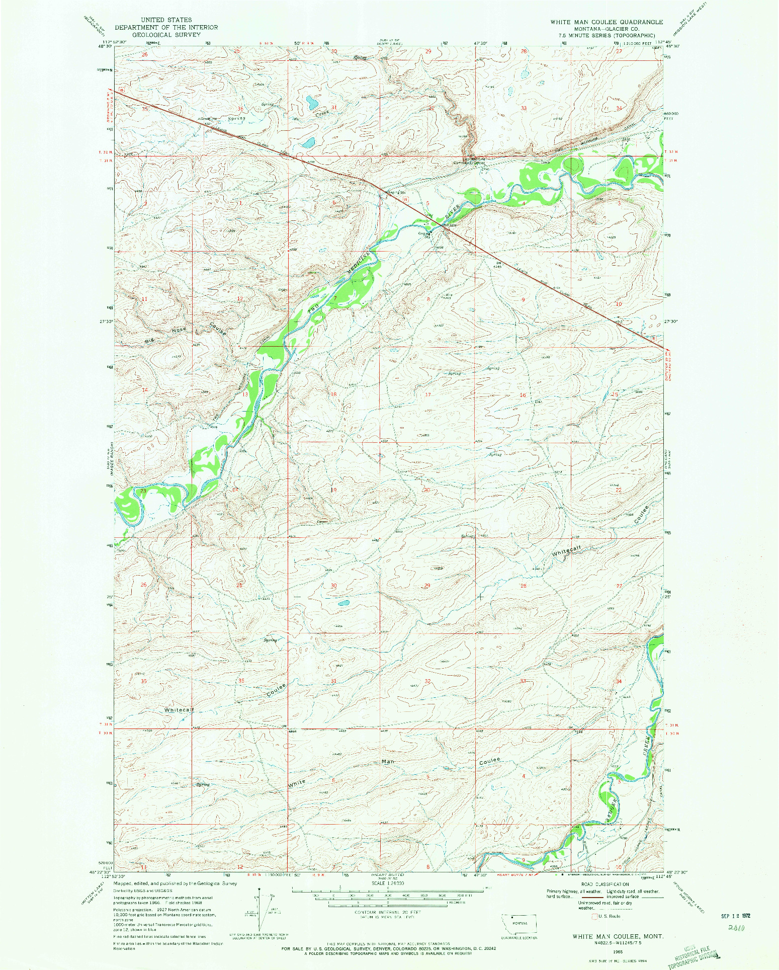 USGS 1:24000-SCALE QUADRANGLE FOR WHITE MAN COULEE, MT 1968