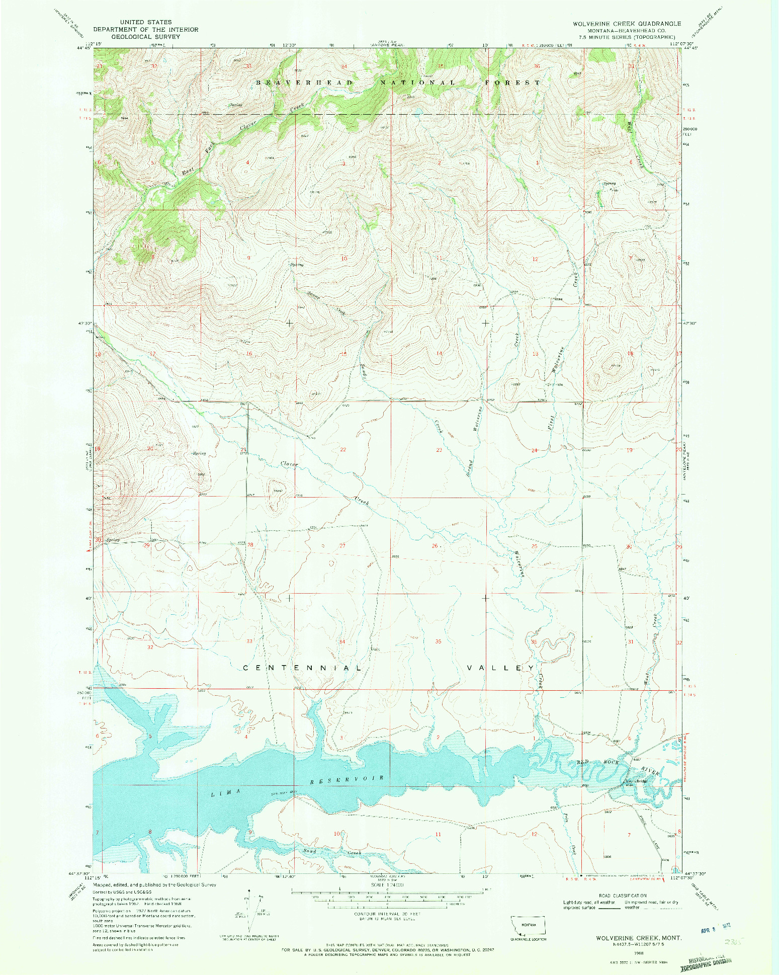 USGS 1:24000-SCALE QUADRANGLE FOR WOLVERINE CREEK, MT 1968