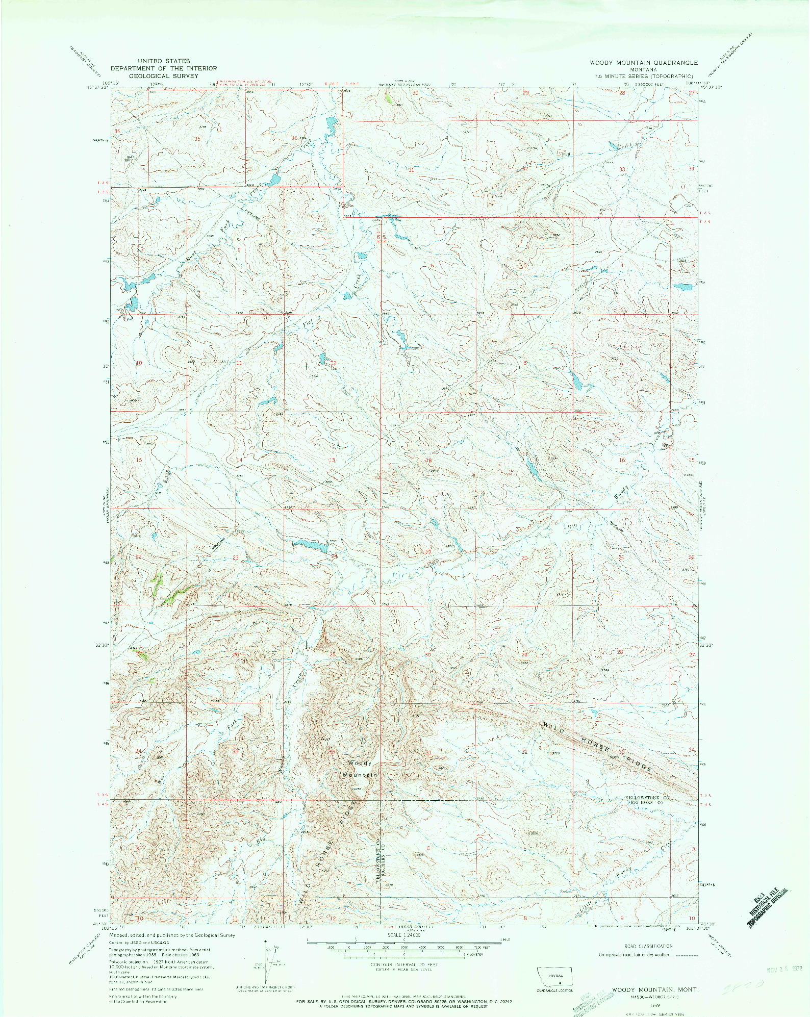 USGS 1:24000-SCALE QUADRANGLE FOR WOODY MOUNTAIN, MT 1969