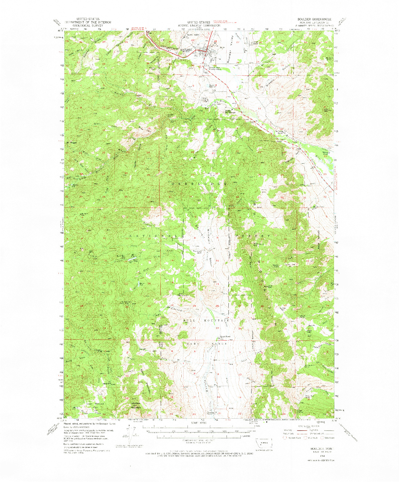 USGS 1:62500-SCALE QUADRANGLE FOR BOULDER, MT 1954