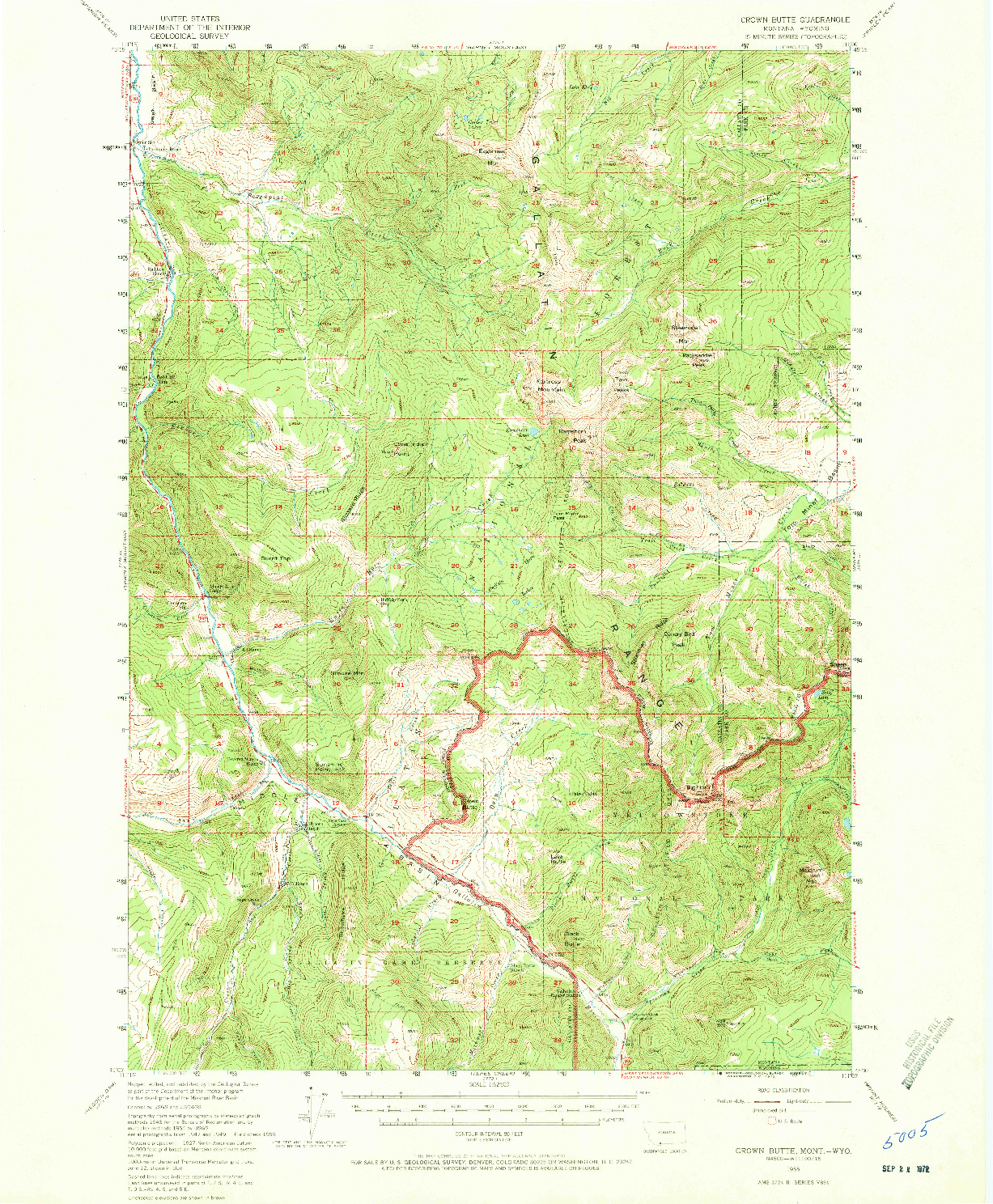 USGS 1:62500-SCALE QUADRANGLE FOR CROWN BUTTE, MT 1955