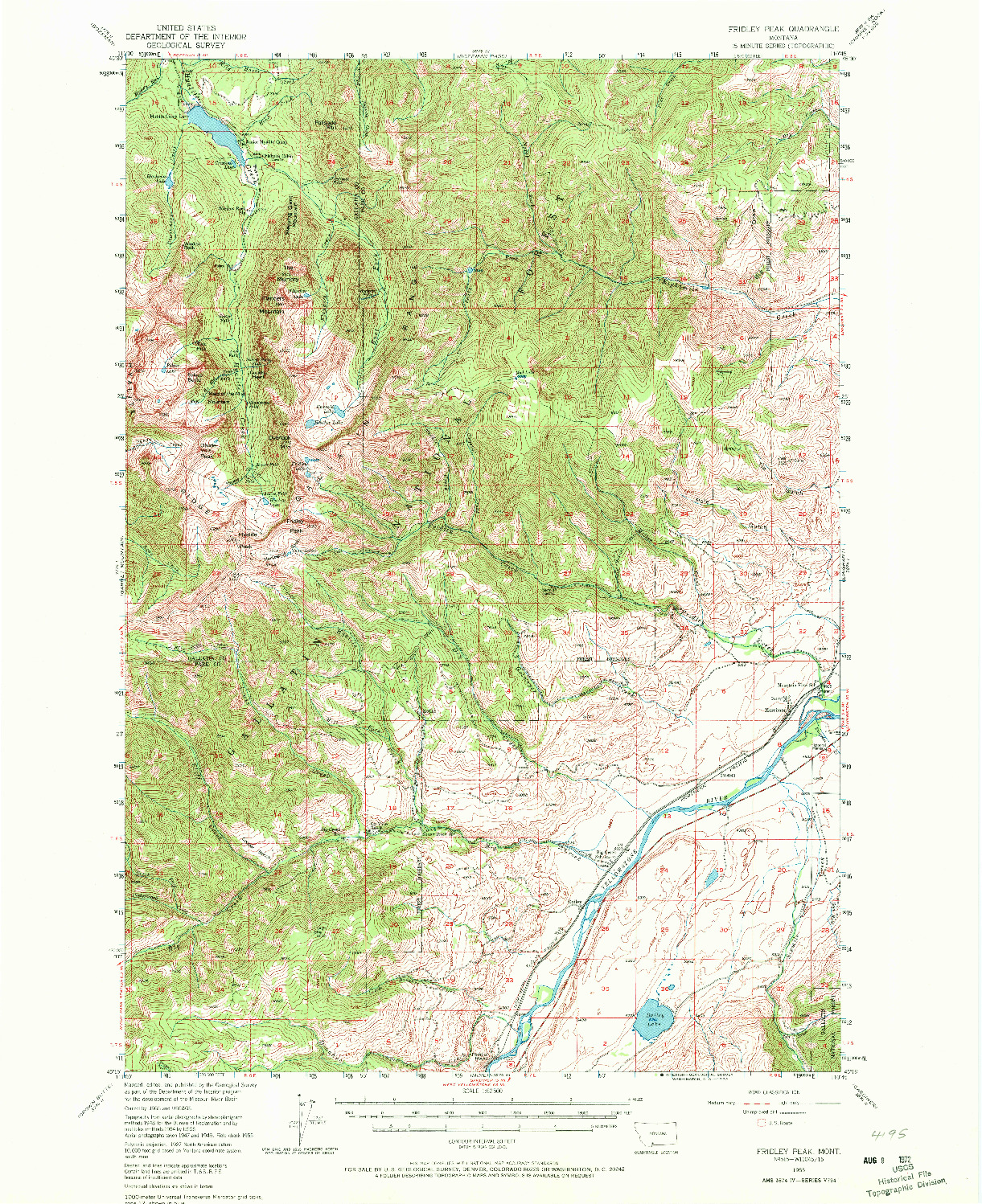USGS 1:62500-SCALE QUADRANGLE FOR FRIDLEY PEAK, MT 1955