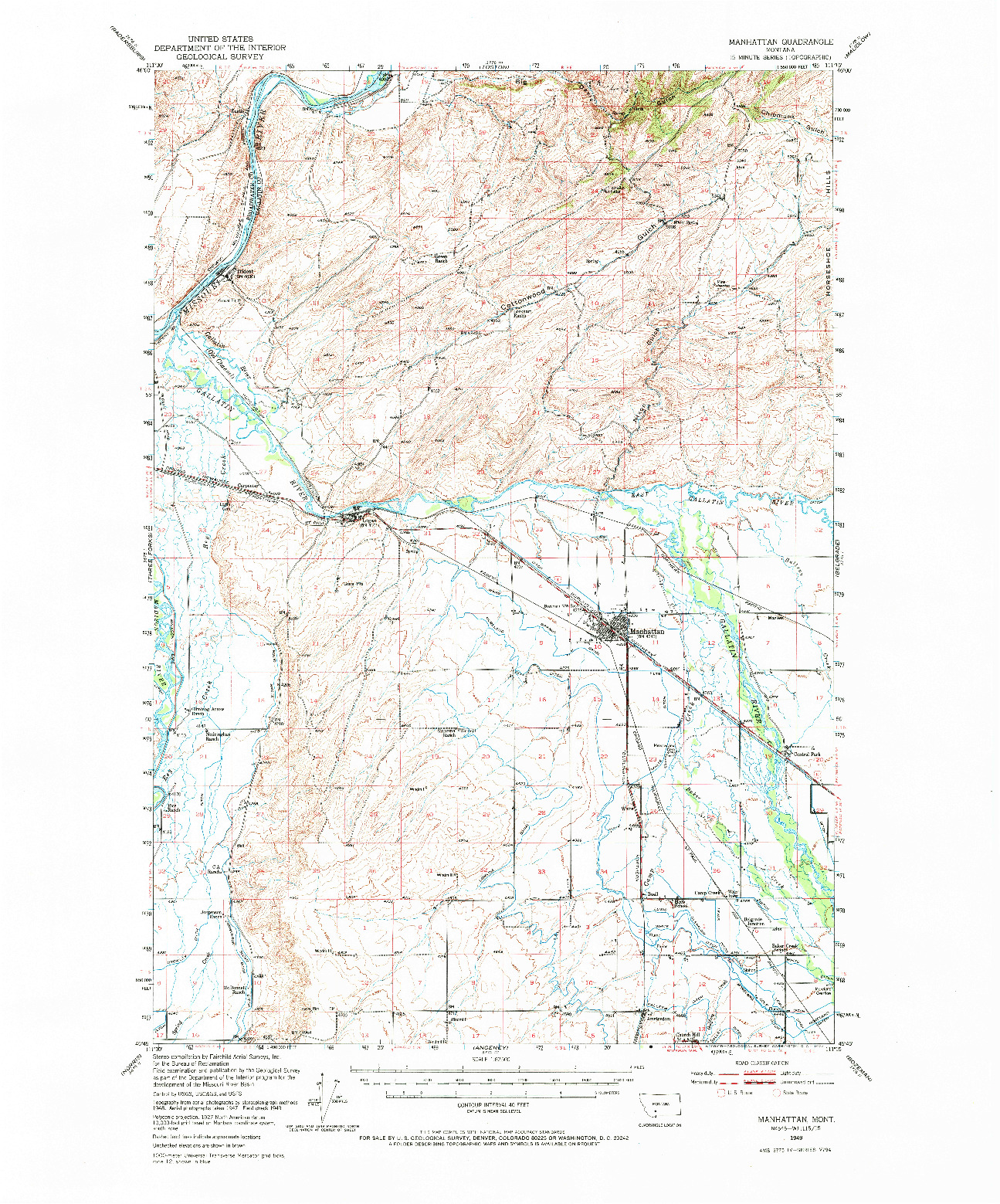 USGS 1:62500-SCALE QUADRANGLE FOR MANHATTAN, MT 1949