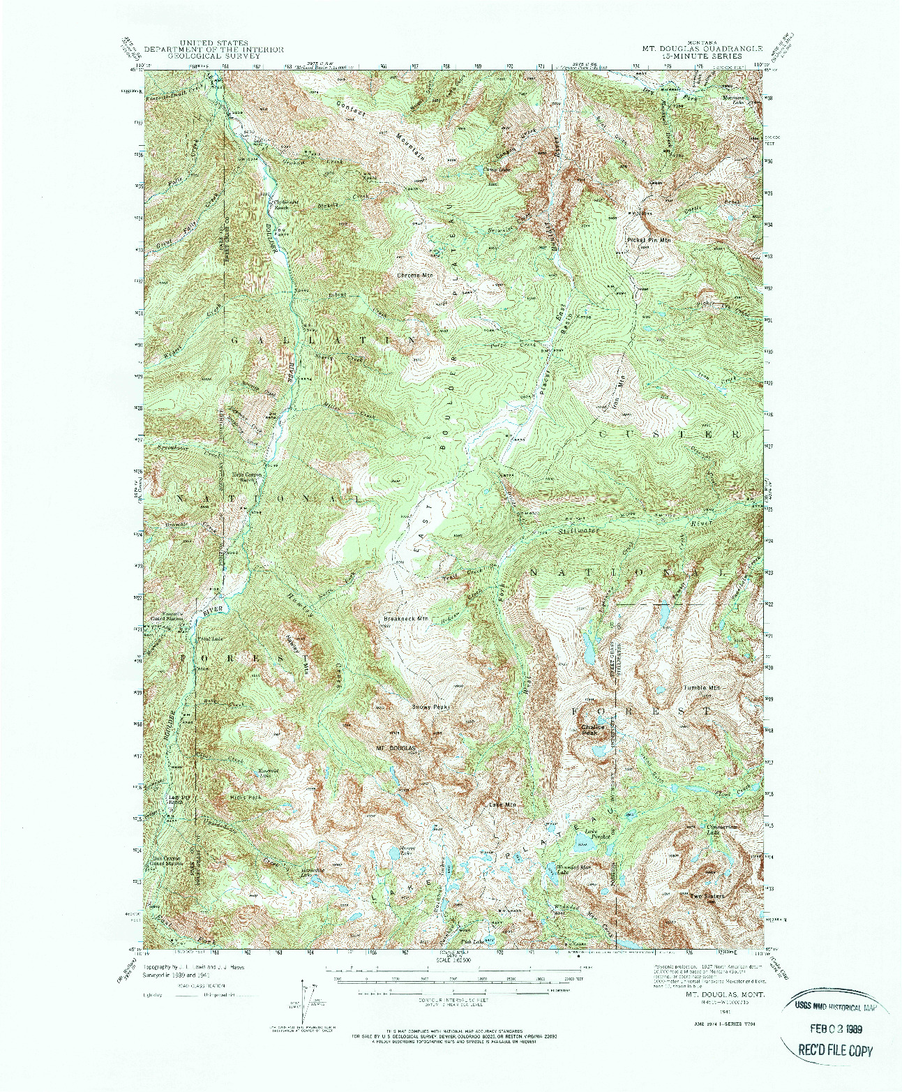 USGS 1:62500-SCALE QUADRANGLE FOR MT DOUGLAS, MT 1941