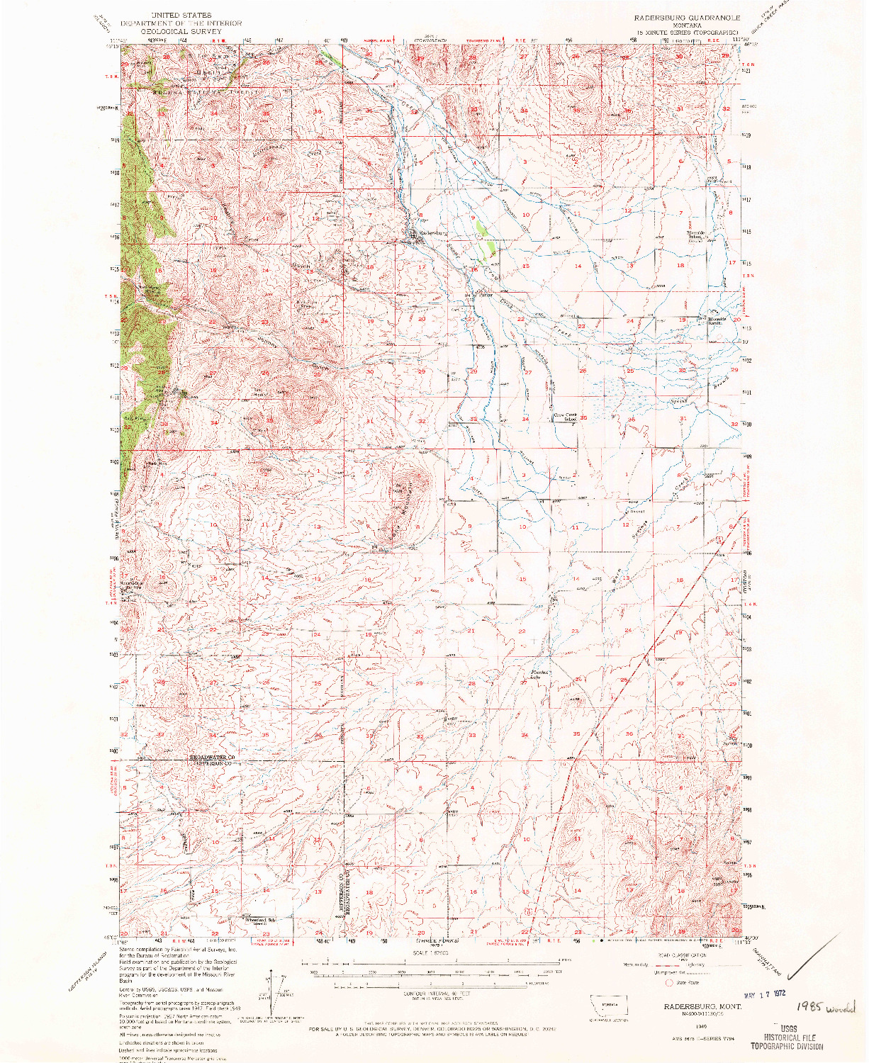 USGS 1:62500-SCALE QUADRANGLE FOR RADERSBURG, MT 1949