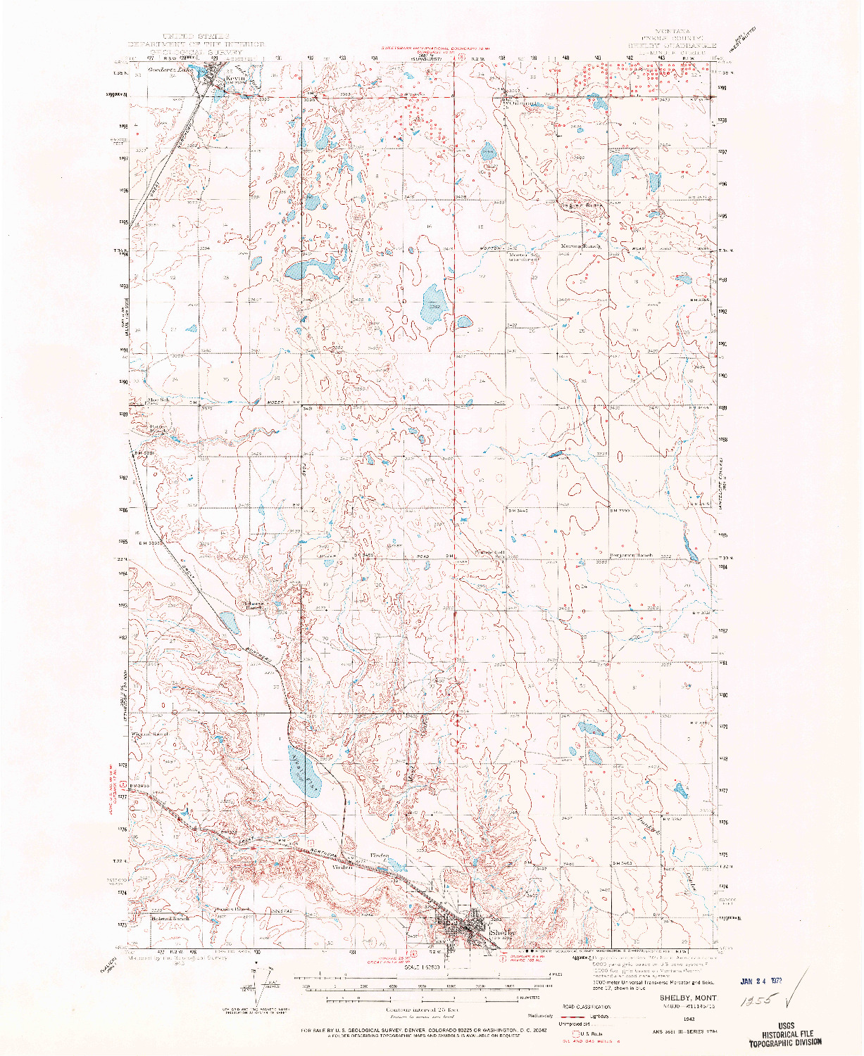 USGS 1:62500-SCALE QUADRANGLE FOR SHELBY, MT 1943
