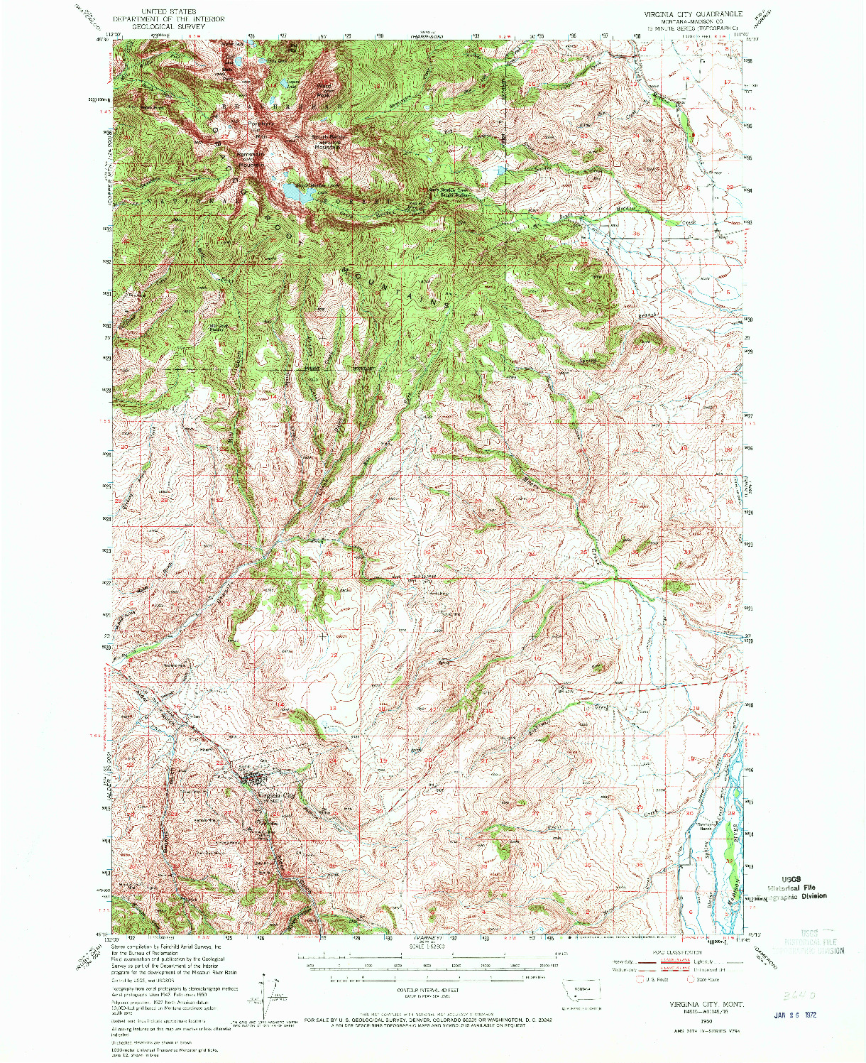 USGS 1:62500-SCALE QUADRANGLE FOR VIRGINIA CITY, MT 1950