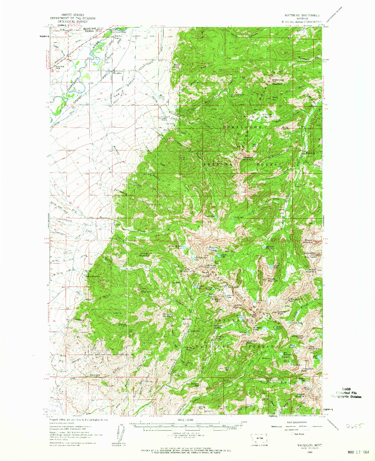 USGS 1:62500-SCALE QUADRANGLE FOR WATERLOO, MT 1960