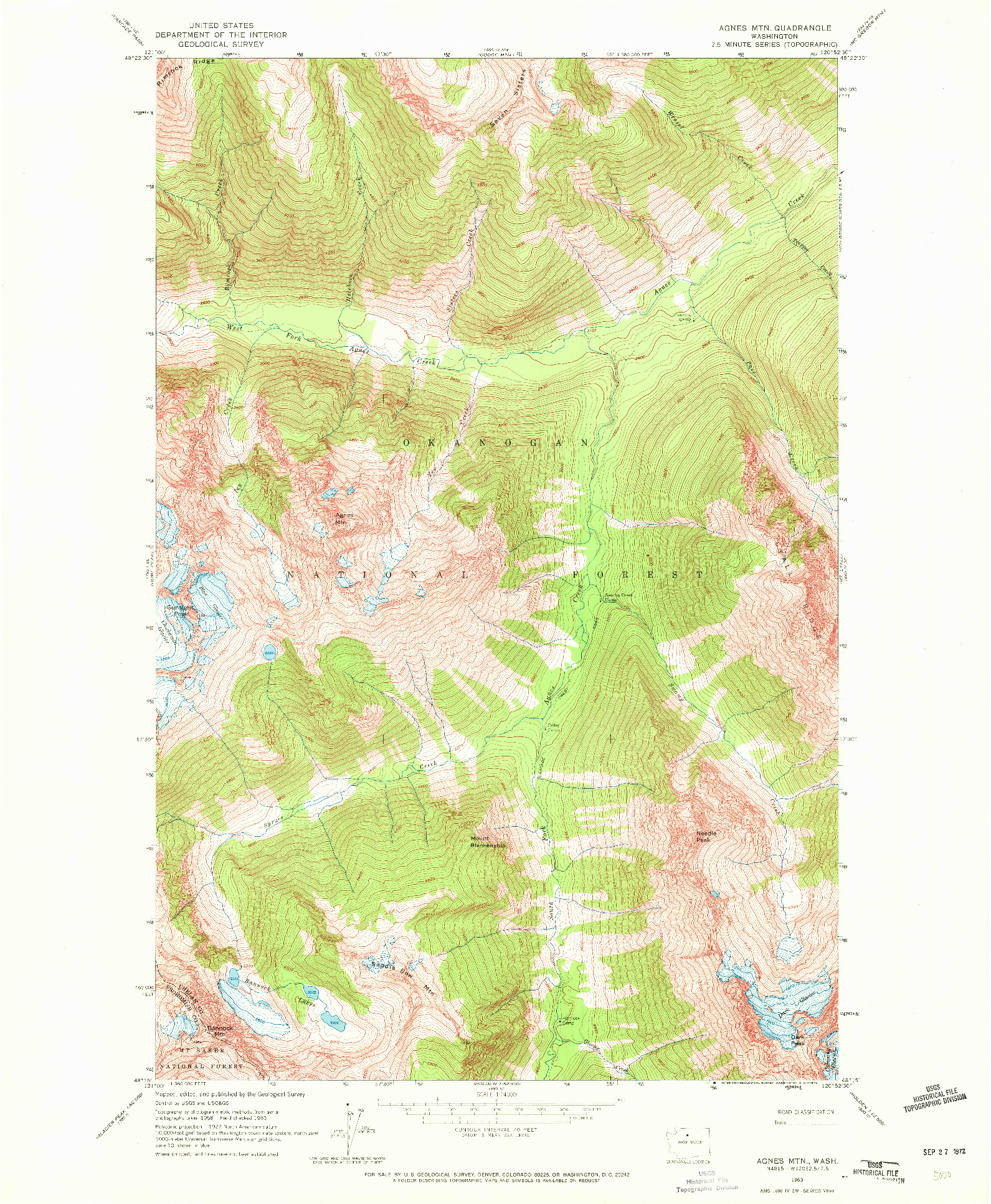 USGS 1:24000-SCALE QUADRANGLE FOR AGNES MTN, WA 1963