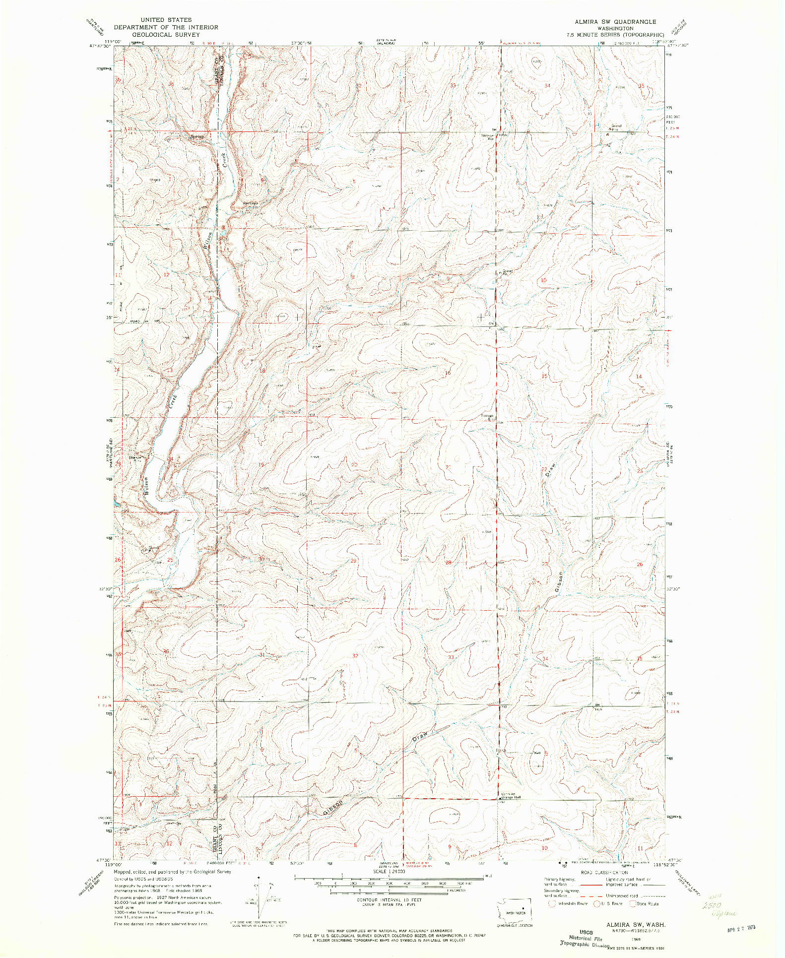 USGS 1:24000-SCALE QUADRANGLE FOR ALMIRA SW, WA 1969