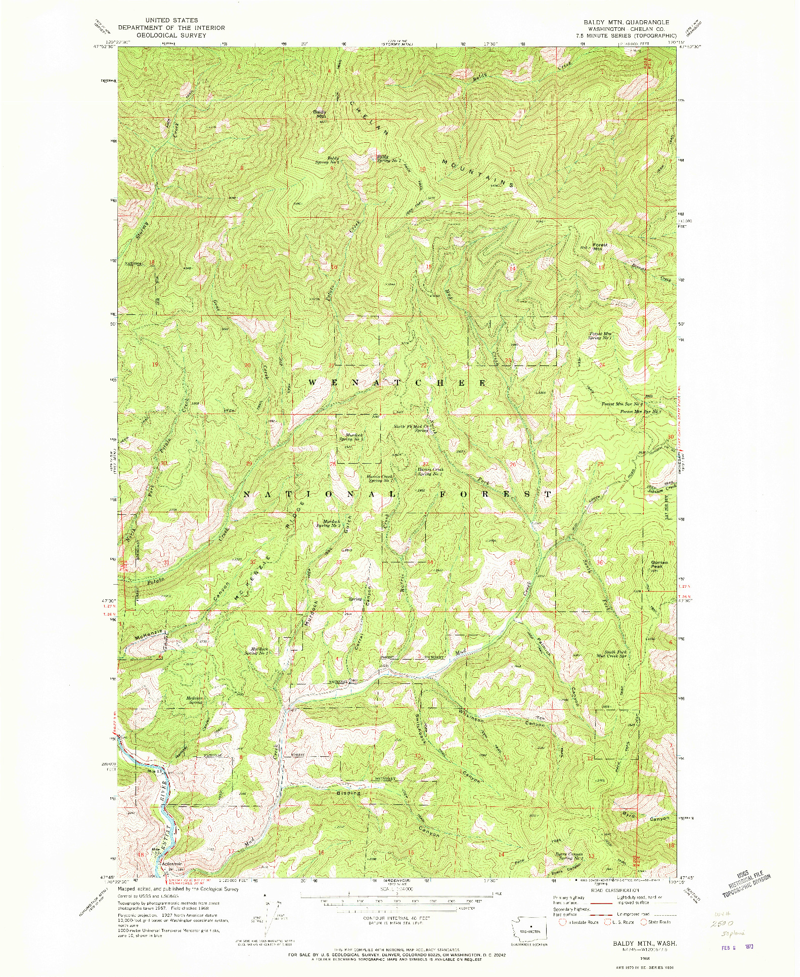 USGS 1:24000-SCALE QUADRANGLE FOR BALDY MTN, WA 1968