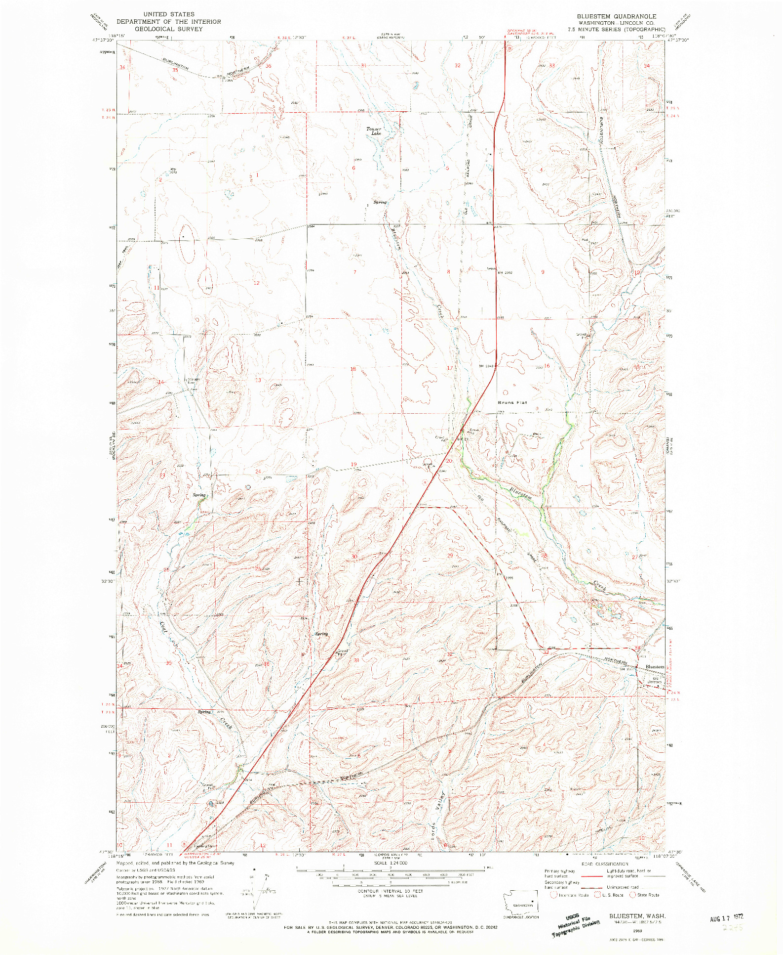 USGS 1:24000-SCALE QUADRANGLE FOR BLUESTEM, WA 1969