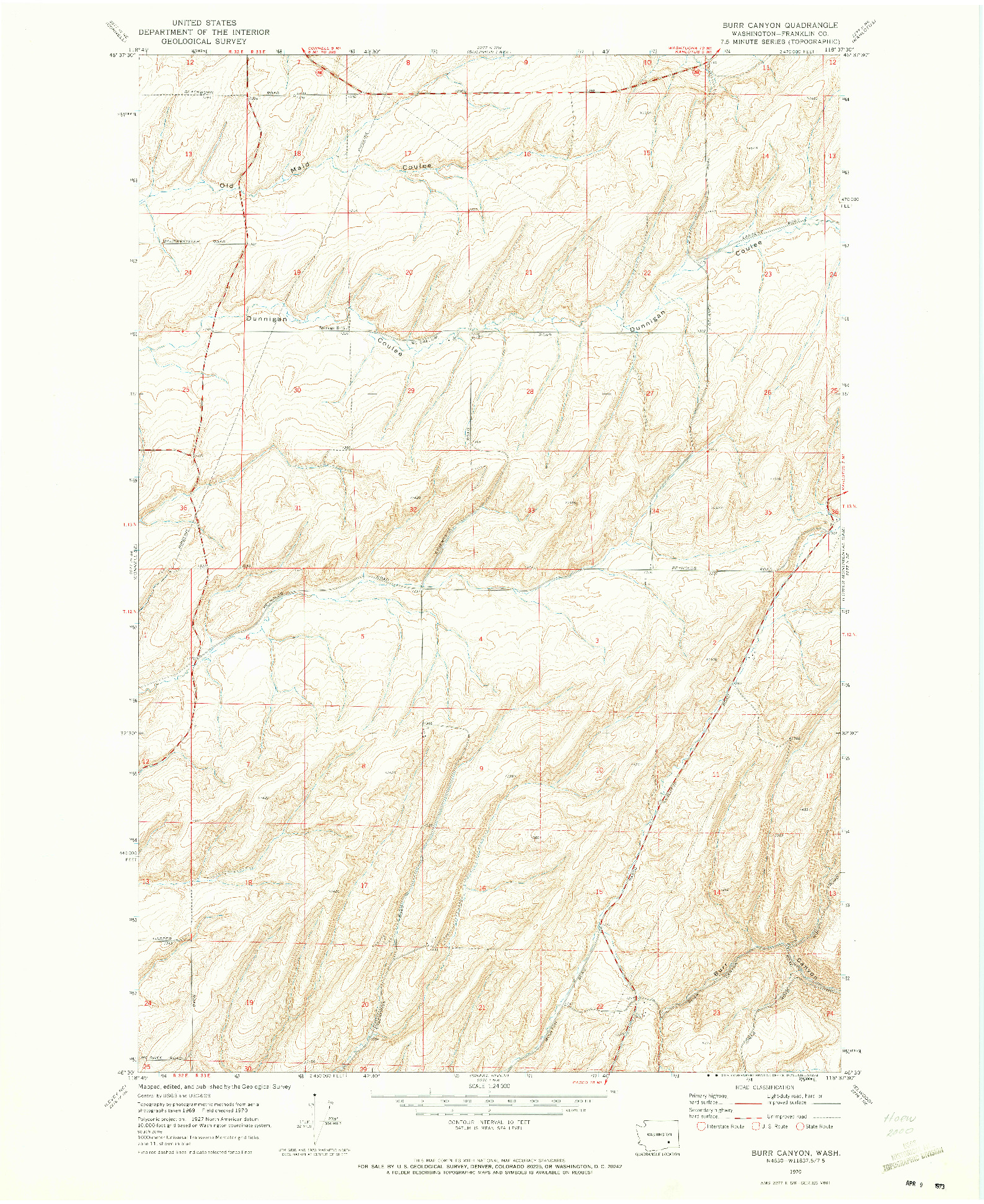 USGS 1:24000-SCALE QUADRANGLE FOR BURR CANYON, WA 1970