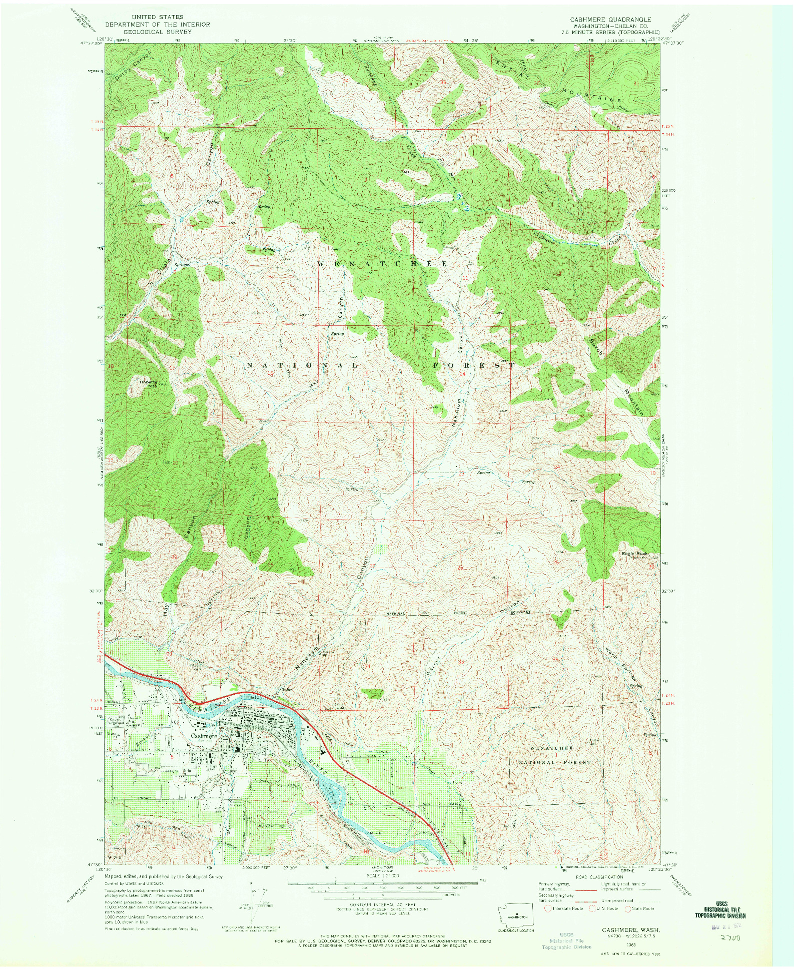 USGS 1:24000-SCALE QUADRANGLE FOR CASHMERE, WA 1968