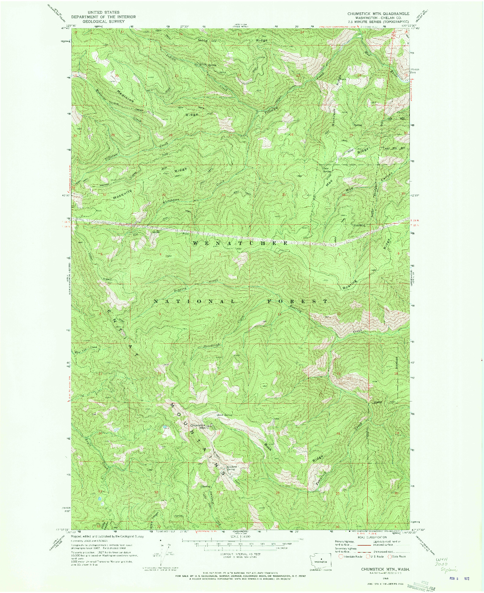 USGS 1:24000-SCALE QUADRANGLE FOR CHUMSTICK MTN, WA 1968