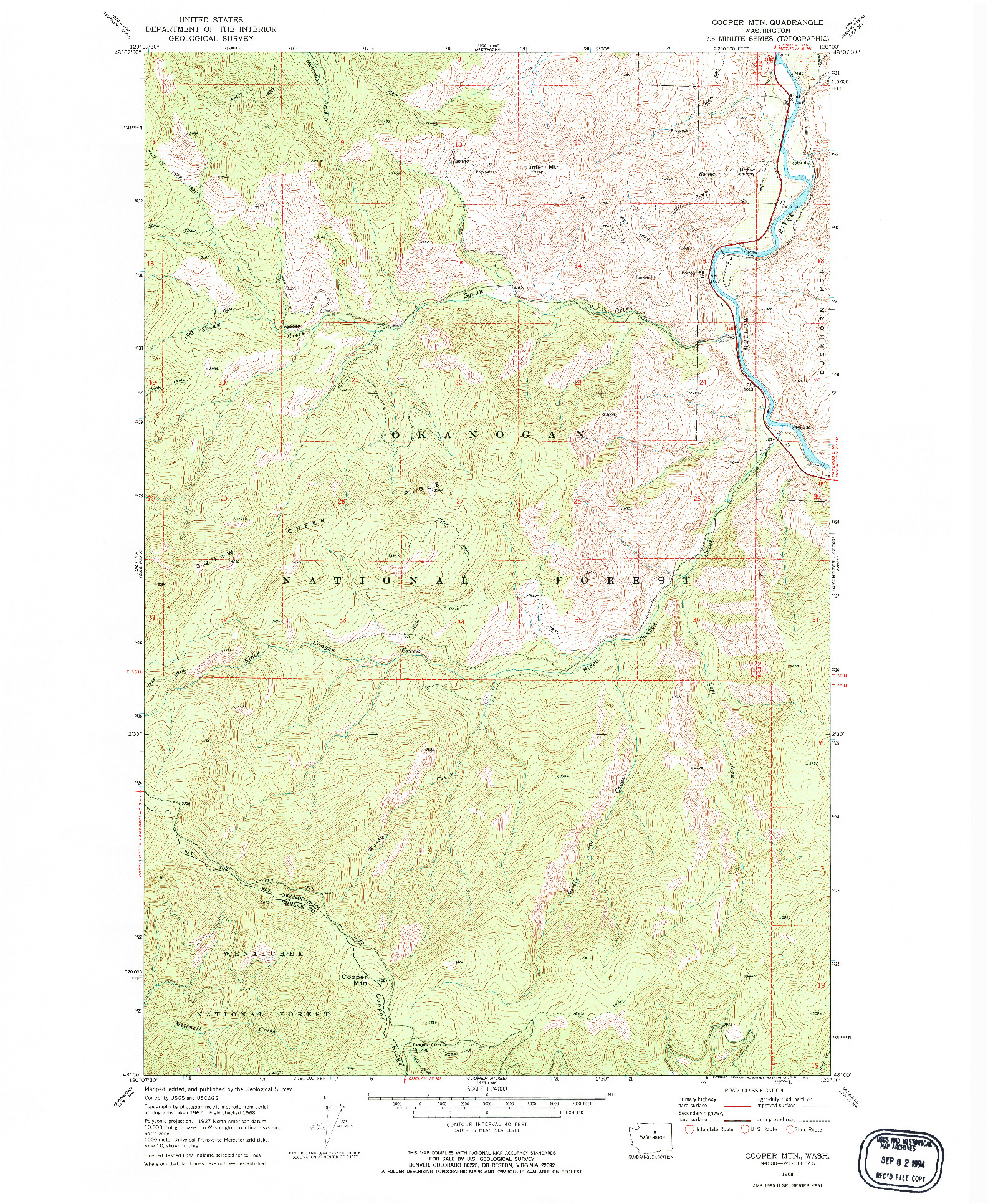 USGS 1:24000-SCALE QUADRANGLE FOR COOPER MTN, WA 1968