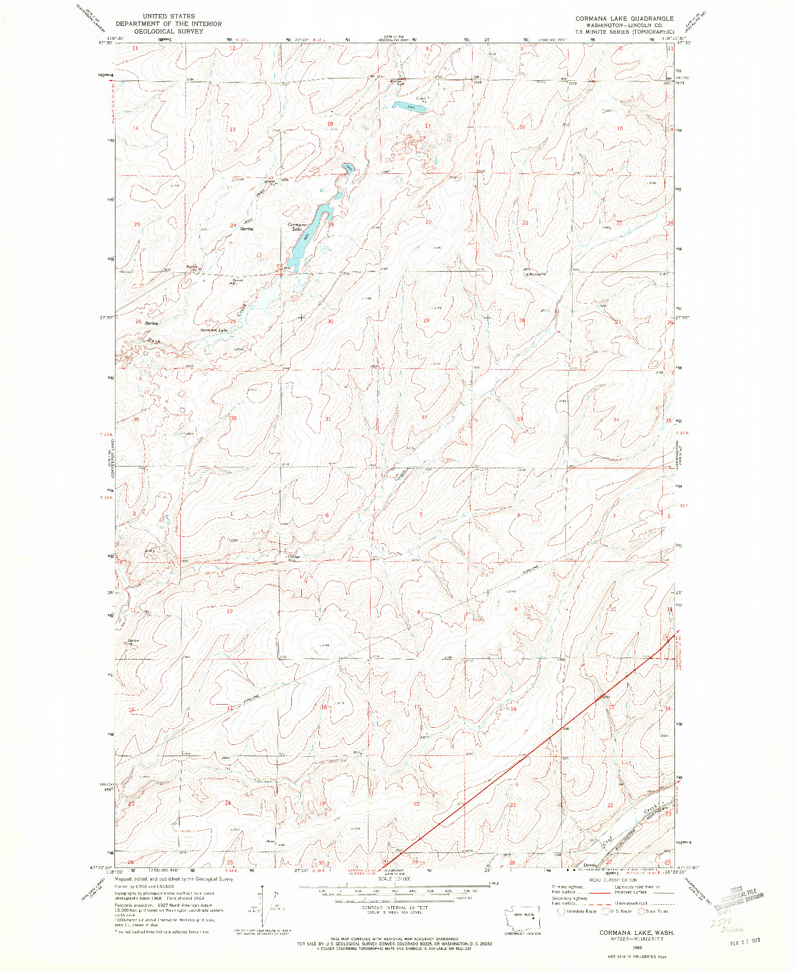 USGS 1:24000-SCALE QUADRANGLE FOR CORMANA LAKE, WA 1969