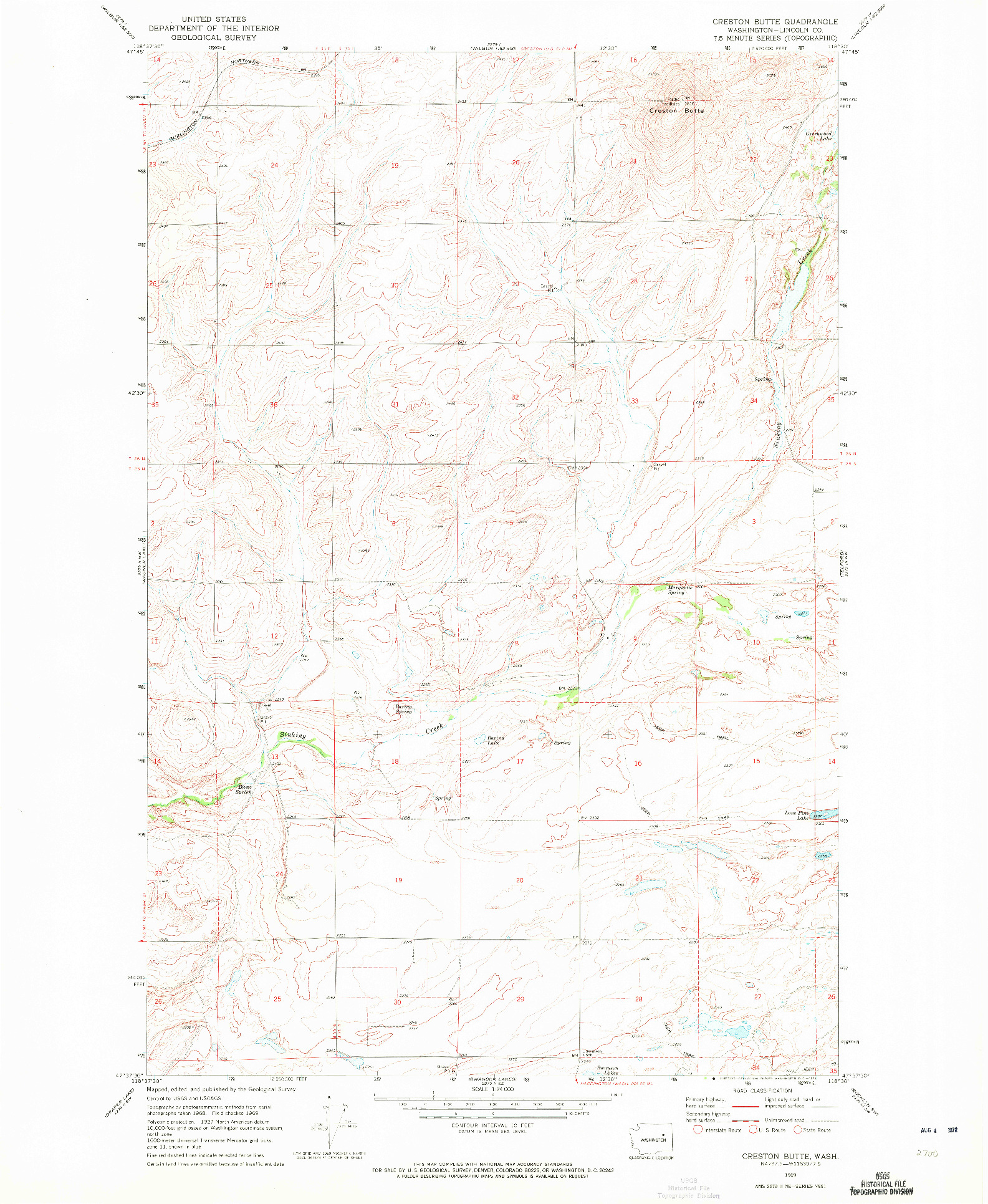 USGS 1:24000-SCALE QUADRANGLE FOR CRESTON BUTTE, WA 1969