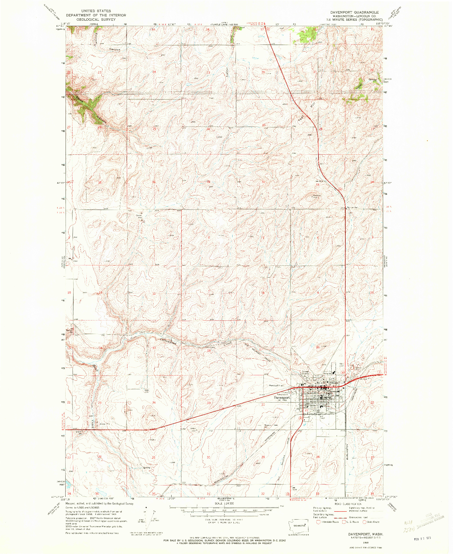 USGS 1:24000-SCALE QUADRANGLE FOR DAVENPORT, WA 1969