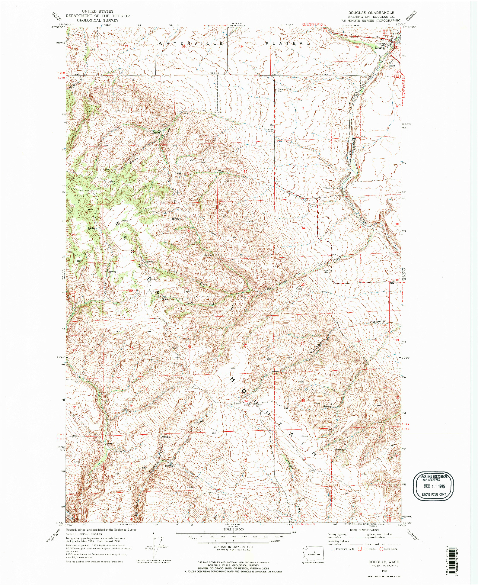 USGS 1:24000-SCALE QUADRANGLE FOR DOUGLAS, WA 1968