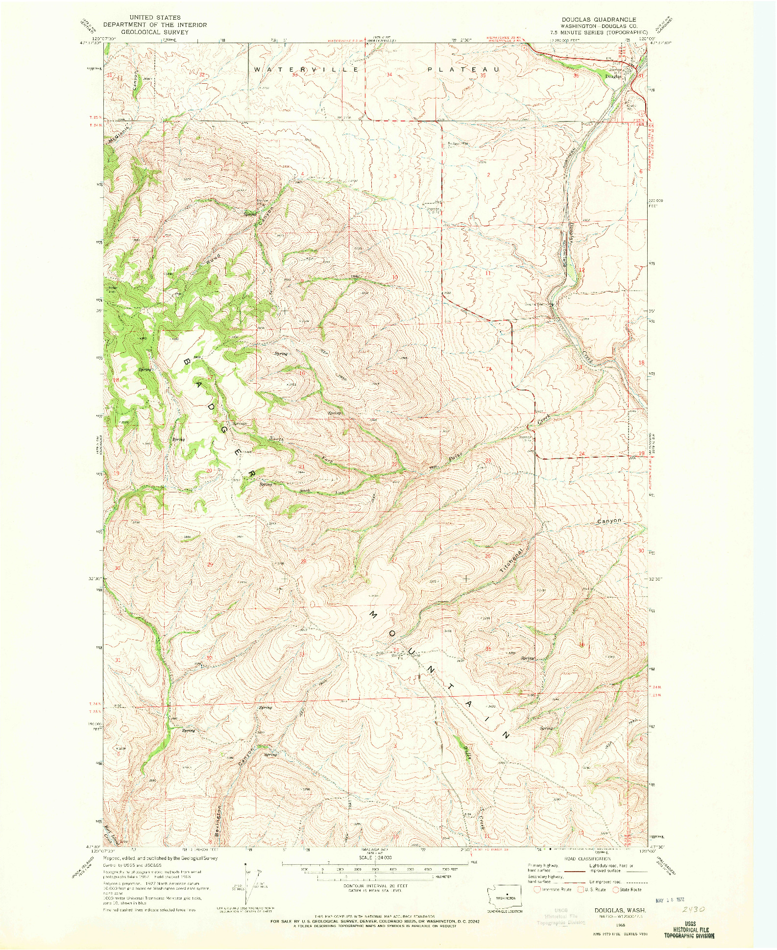 USGS 1:24000-SCALE QUADRANGLE FOR DOUGLAS, WA 1968